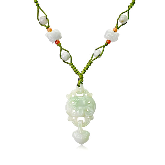 Elevate your Luck with Bat and Heart Handmade Jade Necklace Pendant made with Green Cord