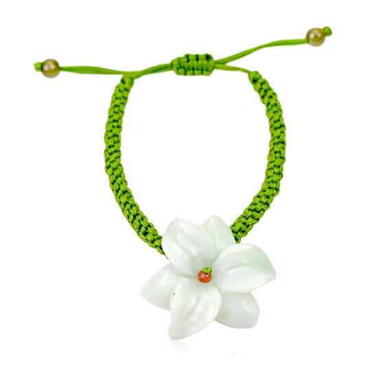 Get the Look You Deserve with a Stargazer Lily Flower Jade Bracelet made with Lime Cord