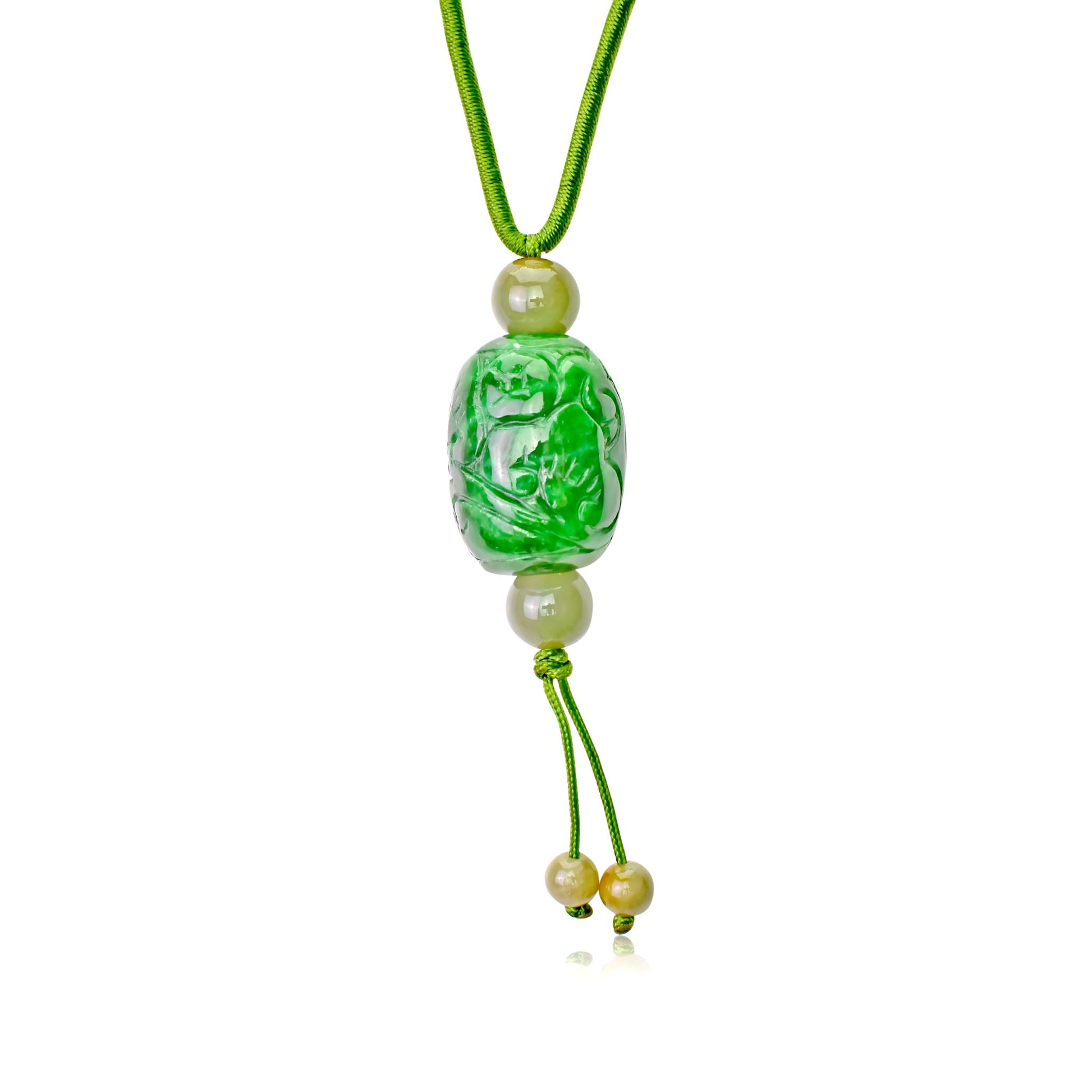 Add Opulence to Your Wardrobe with the Embroidery Jade Pendant Necklace made with Lime Cord