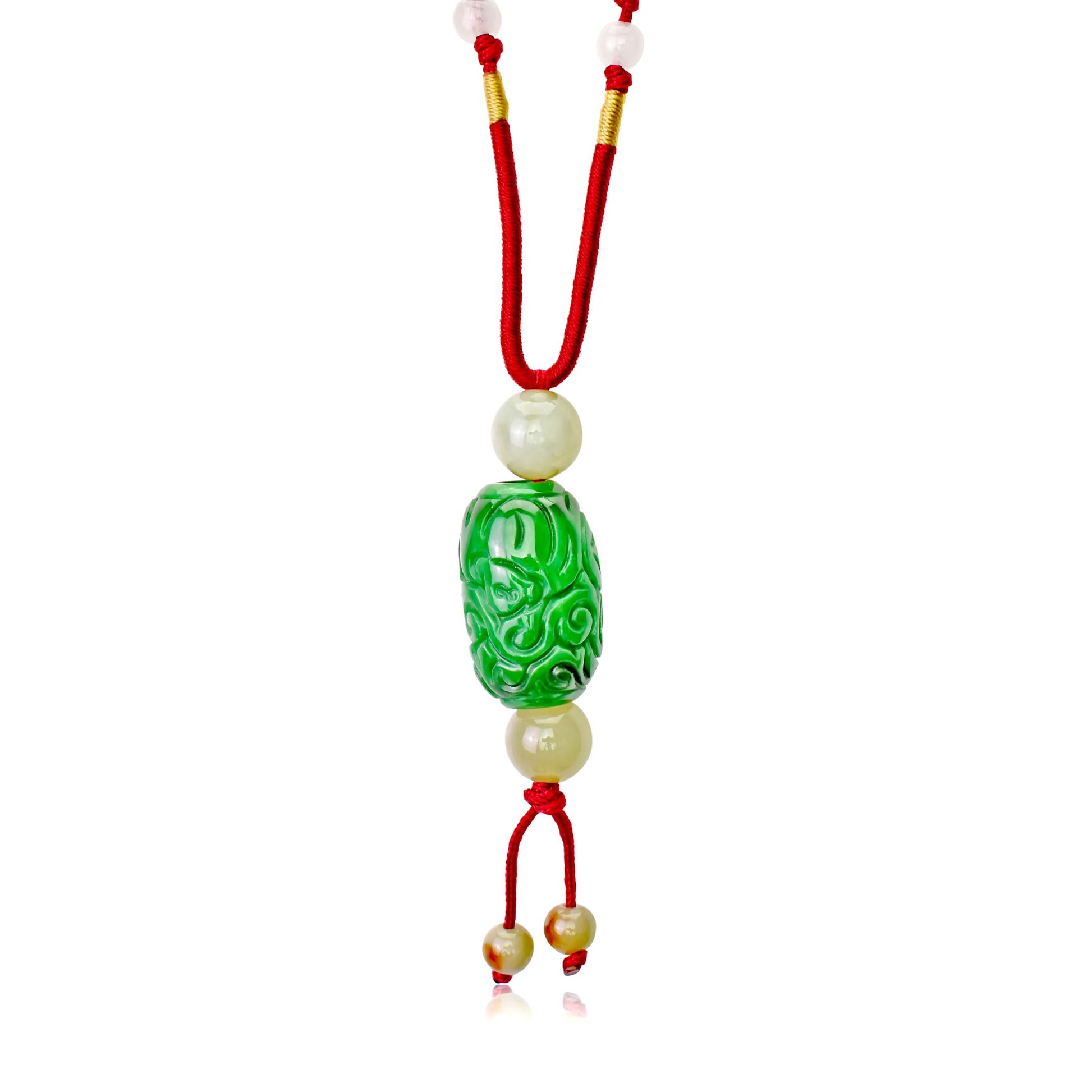 Add Opulence to Your Wardrobe with the Embroidery Jade Pendant Necklace made with Maroon Cord