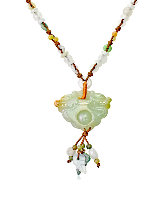 Feel Extraordinary with Dragon Spinning Ball Jade Necklace made with Brown Cord