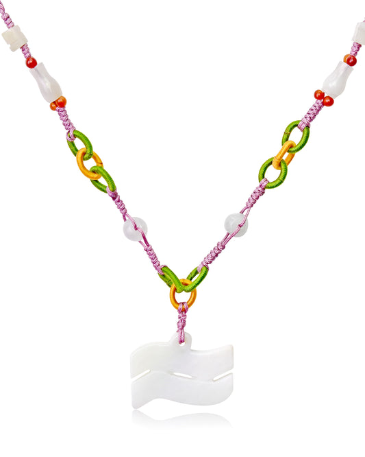 Aquarius Astrology Handmade Jade Necklace Single Pendant with Lavender Cord