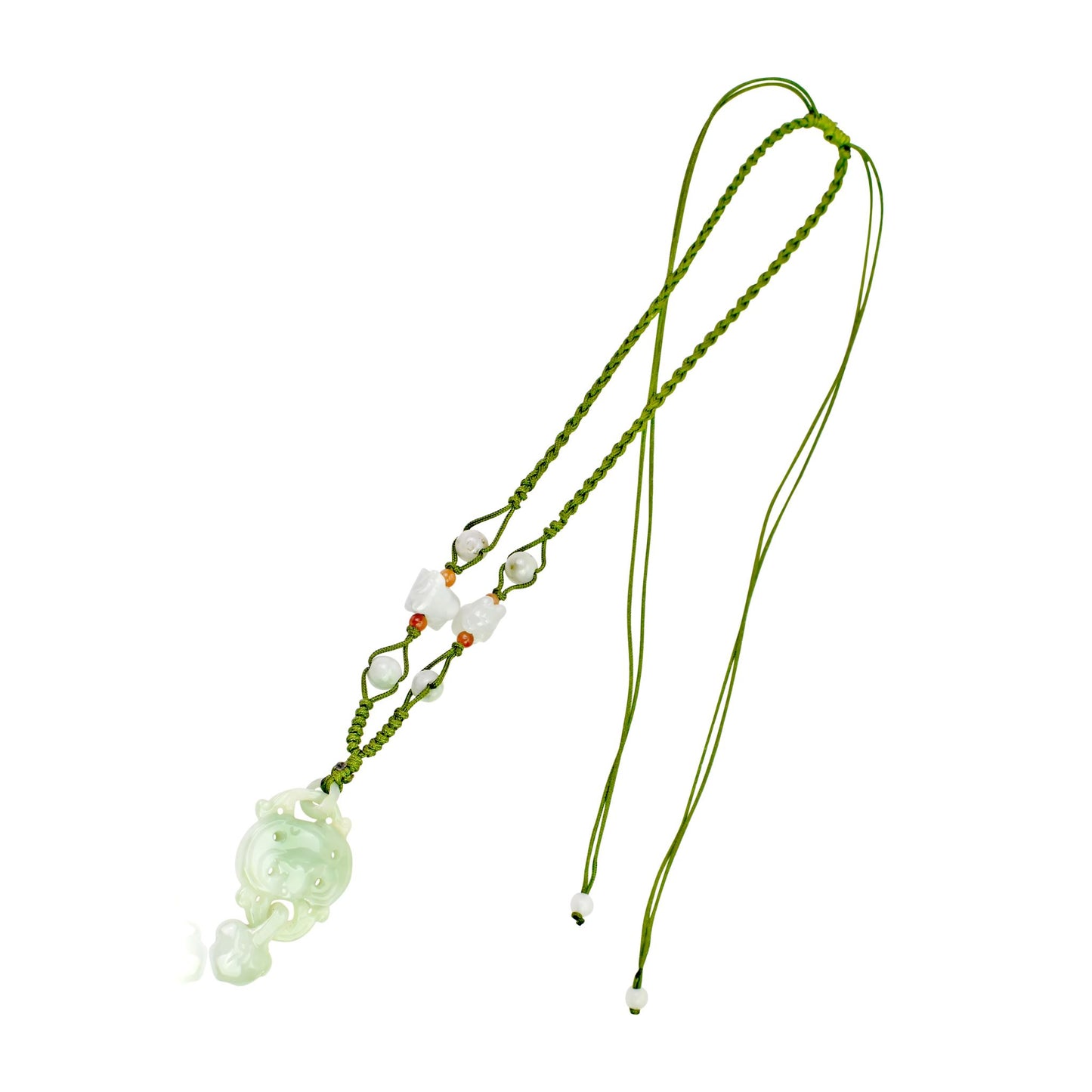 Elevate your Luck with Bat and Heart Handmade Jade Necklace Pendant made with Green Cord