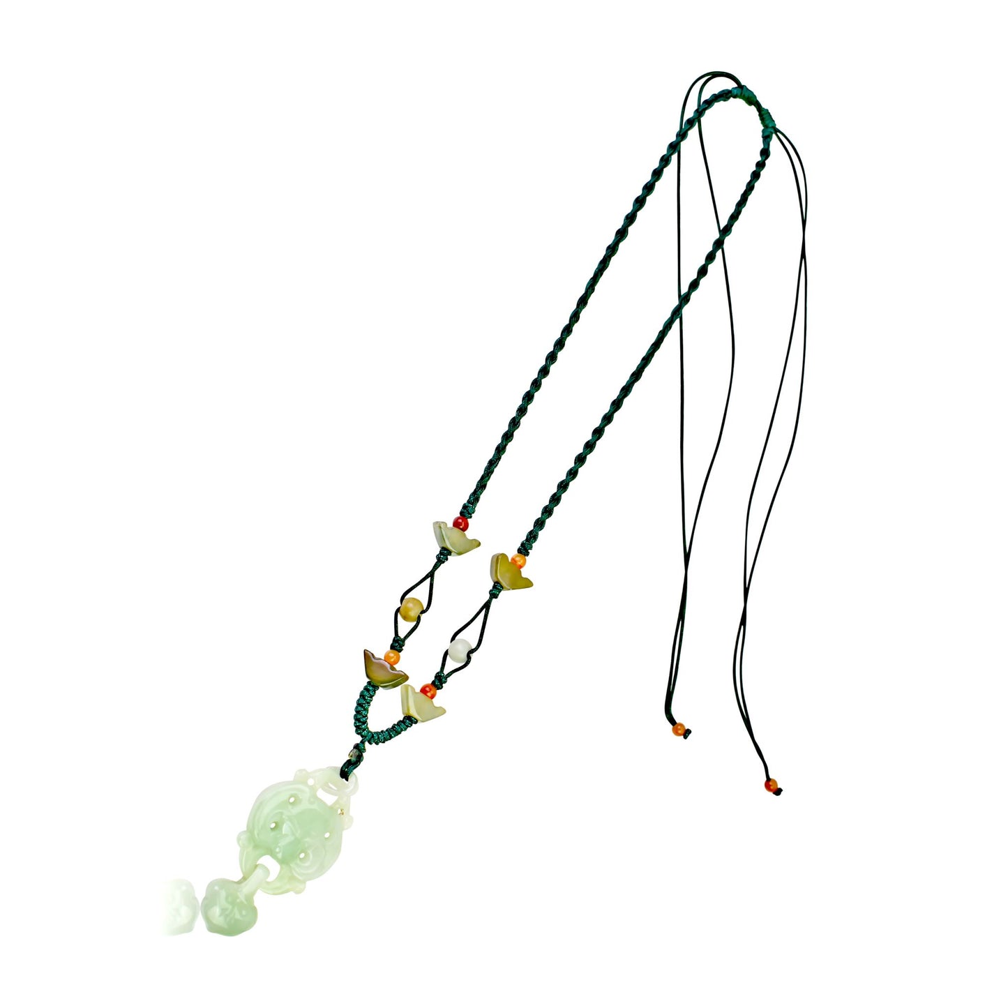 Elevate your Luck with Bat and Heart Handmade Jade Necklace Pendant made with Green Cord