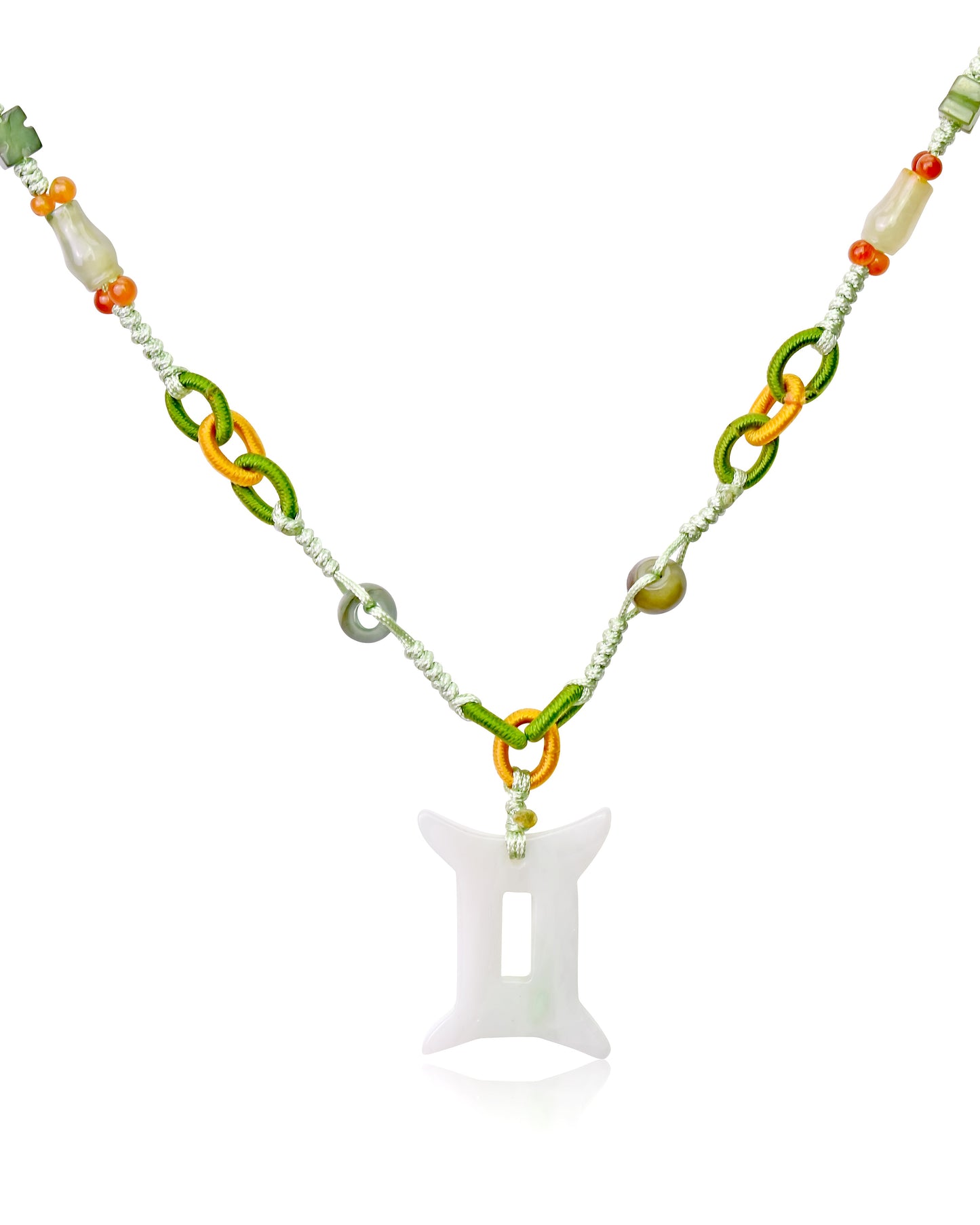 Represent the Gemini Sign with a Handmade Jade Pendant made with Sea Green Cord