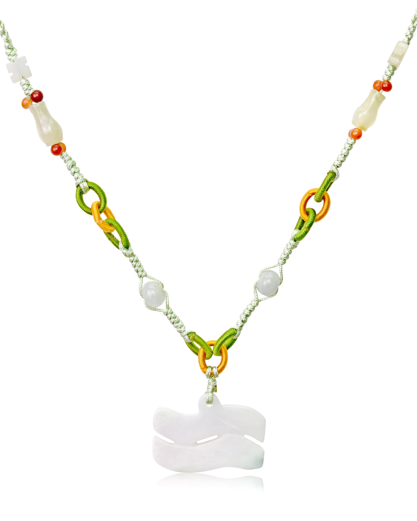 Aquarius Astrology Handmade Jade Necklace Single Pendant with Sea Green Cord