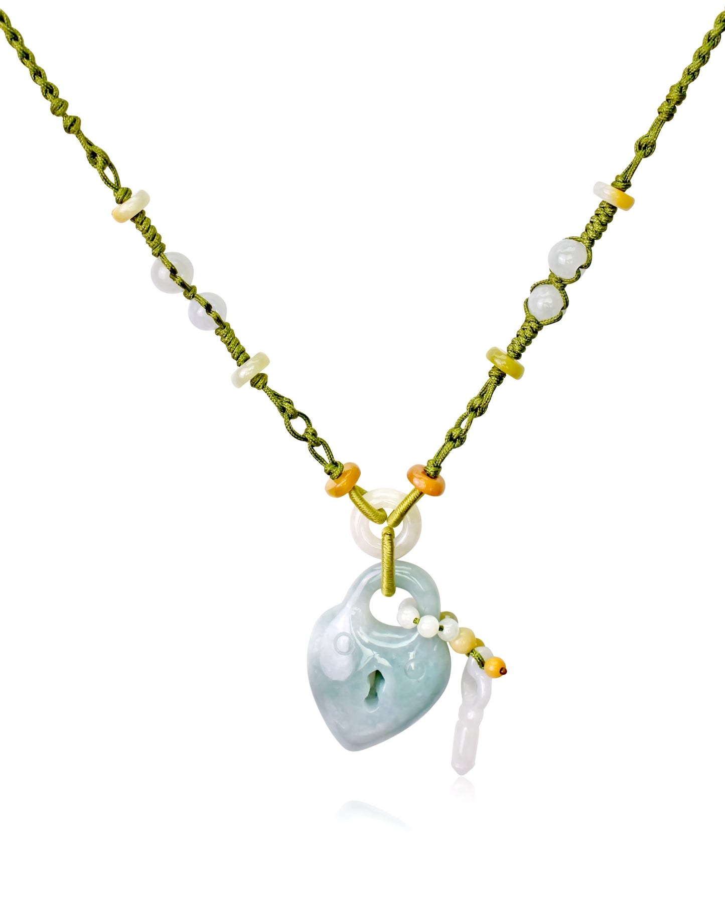 Unveil Your Inner Glow with Heart & Key Jade Necklace made with Lime Cord