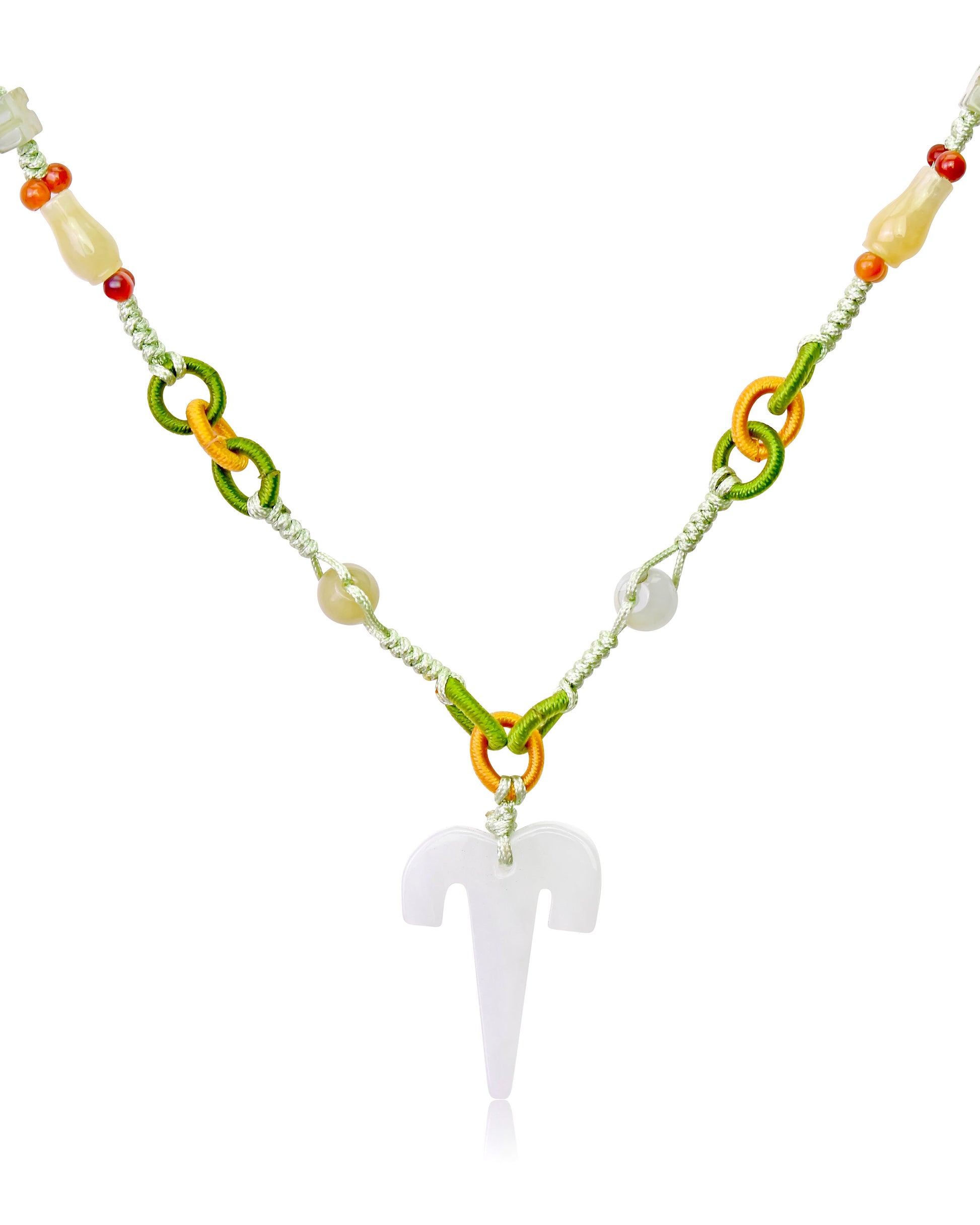 Aries Astrology Handmade Jade Necklace Single Pendant with Sea Green