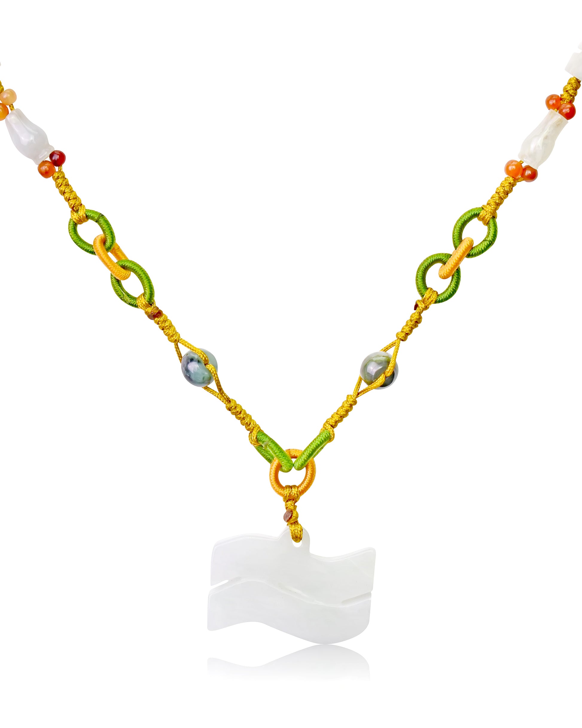 Aquarius Astrology Handmade Jade Necklace Single Pendant with Yellow Cord