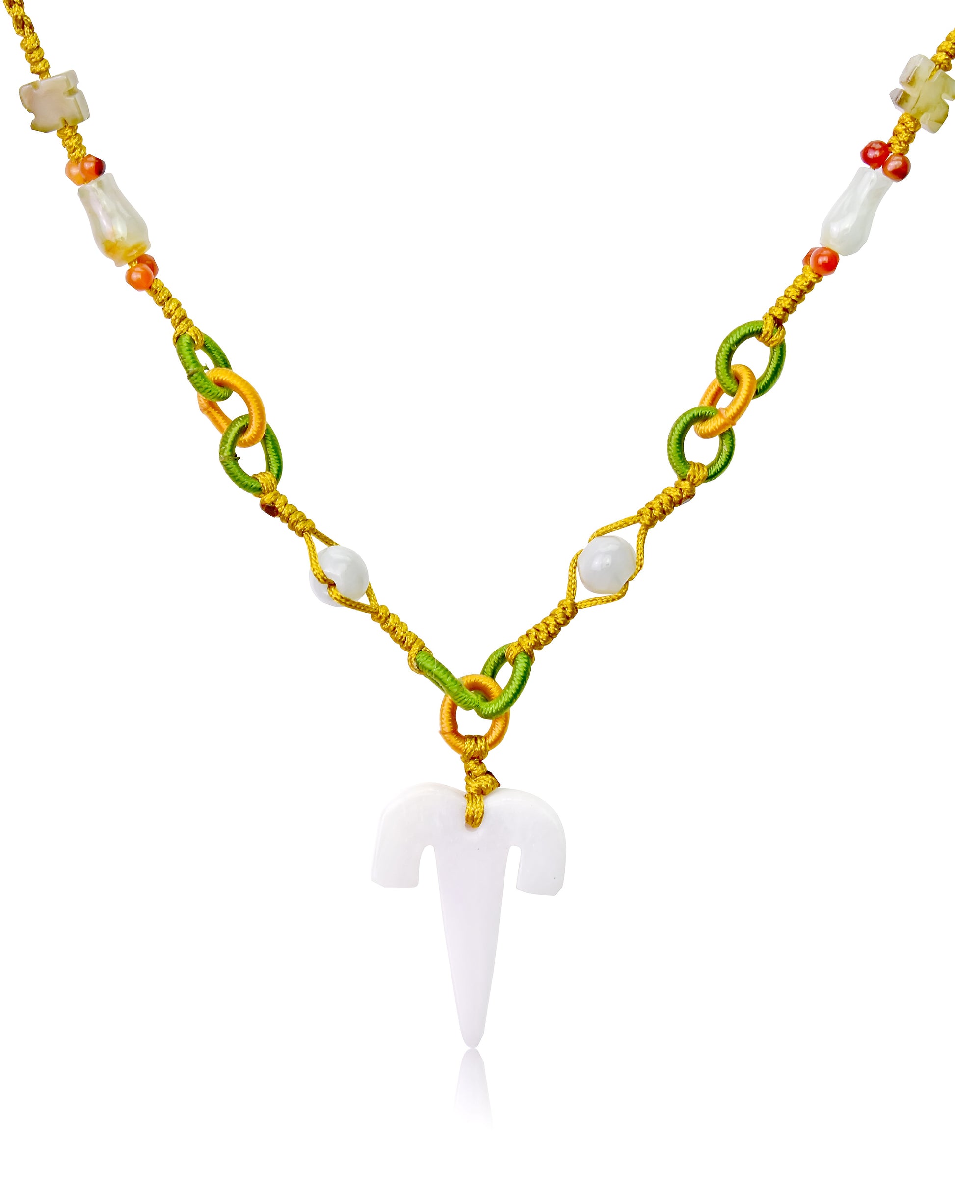Aries Astrology Handmade Jade Necklace Single Pendant with Yellow Cord