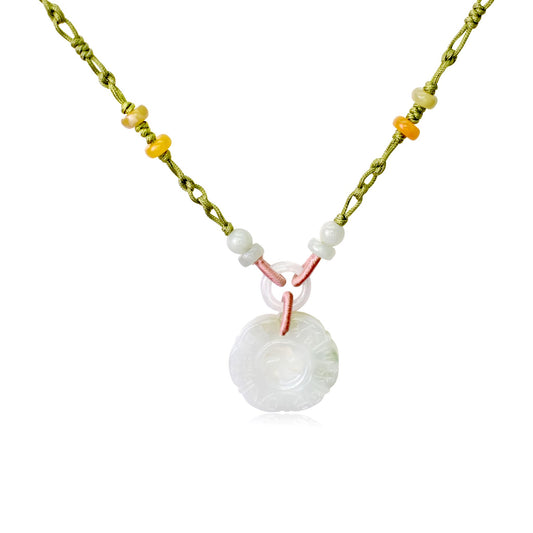 Experience the Beauty with Plum Flower Blossom Jade Necklace Pendant made with Sea Green Cord