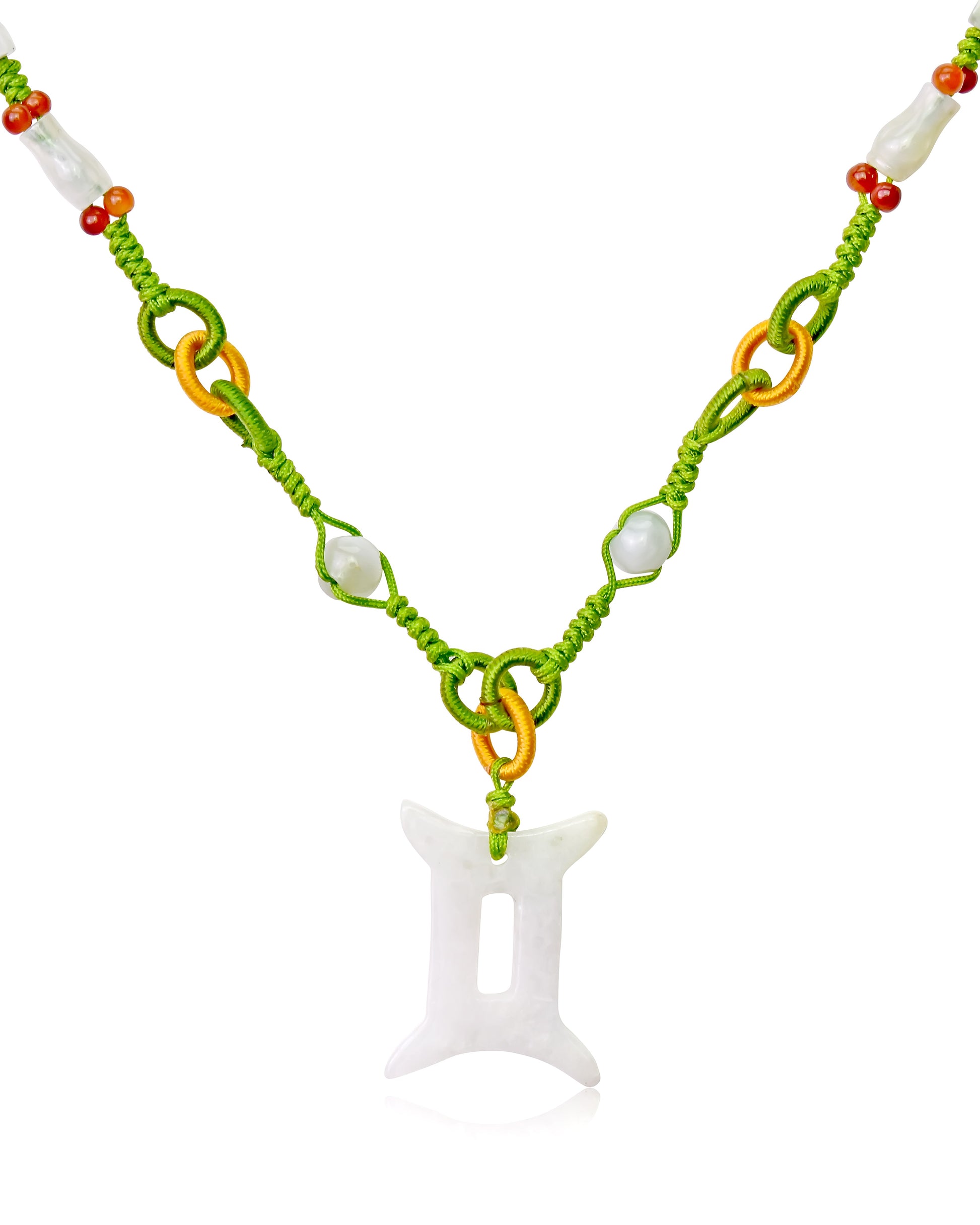 Represent the Gemini Sign with a Handmade Jade Pendant made with Lime Cord