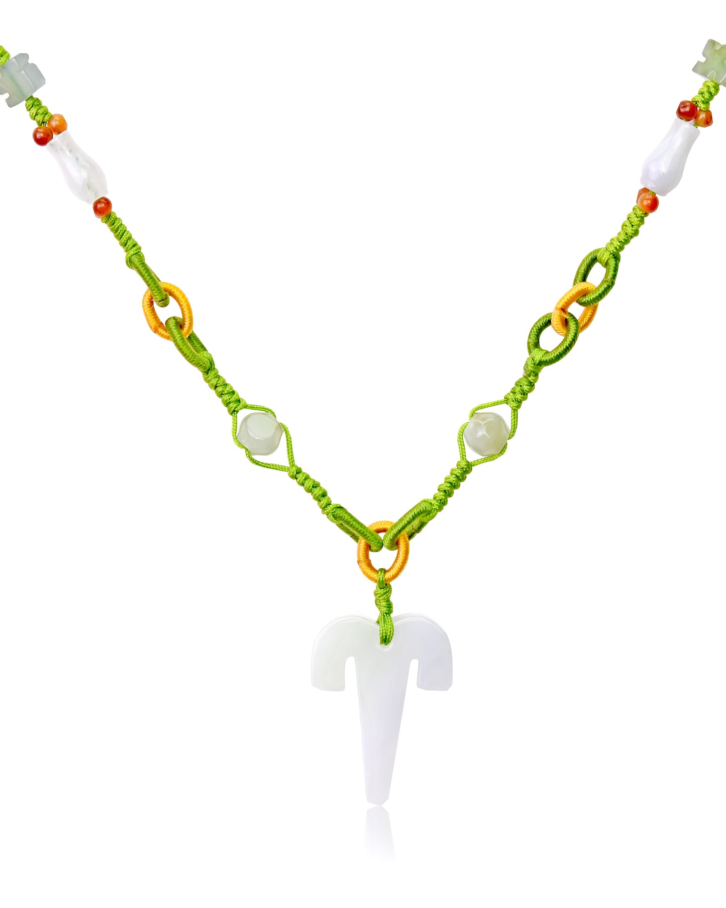 Aries Astrology Handmade Jade Necklace Single Pendant with Lime Cord