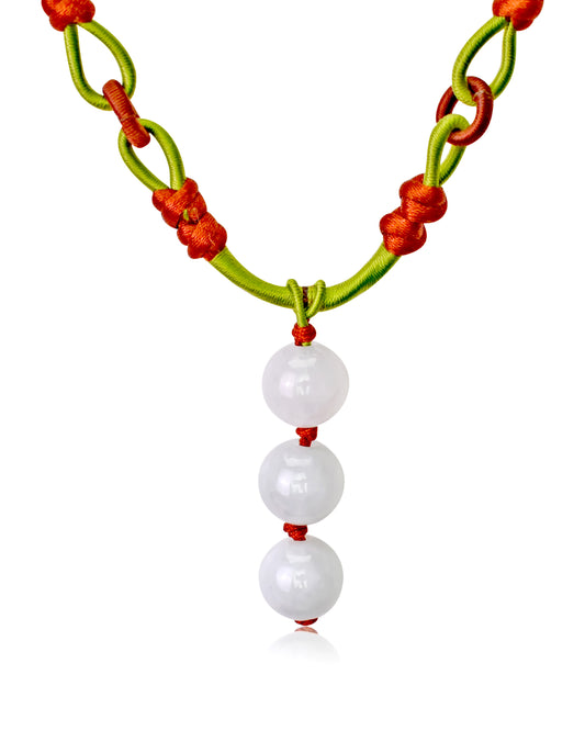 Embrace Strength with Triple Classy Beads Jade Necklace Pendant made with Lime Cord