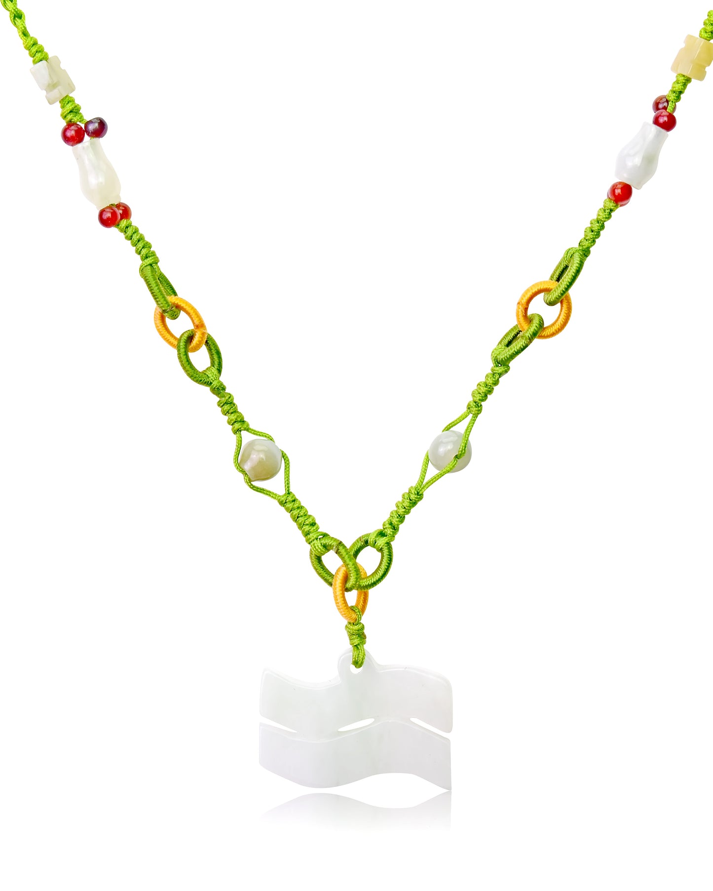 Aquarius Astrology Handmade Jade Necklace Single Pendant with Lime Cord