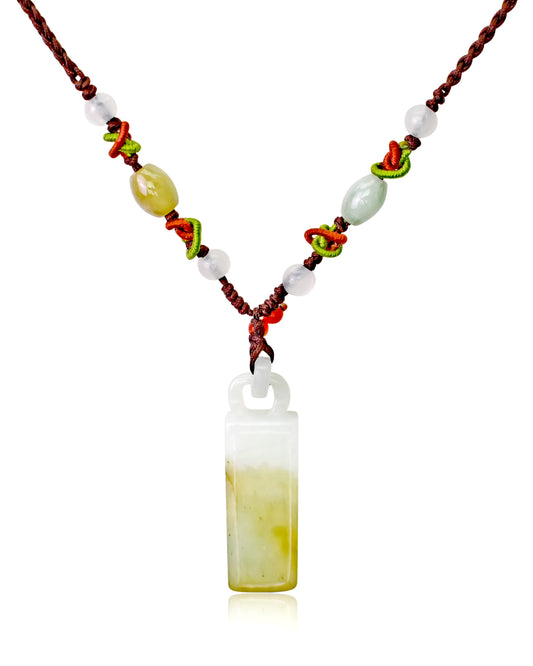 Add Stability to your Life with the Bar Jade Pendant Necklace made with Brown Cord