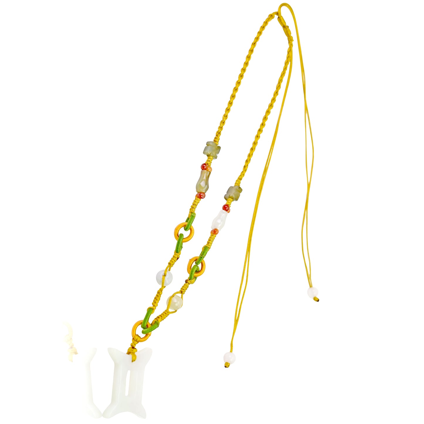 Represent the Gemini Sign with a Handmade Jade Pendant made with Yellow Cord