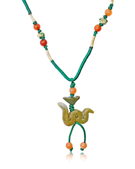 Be Wise and Wear a Snake Chinese Zodiac Handmade Jade Necklace made with Green Cord