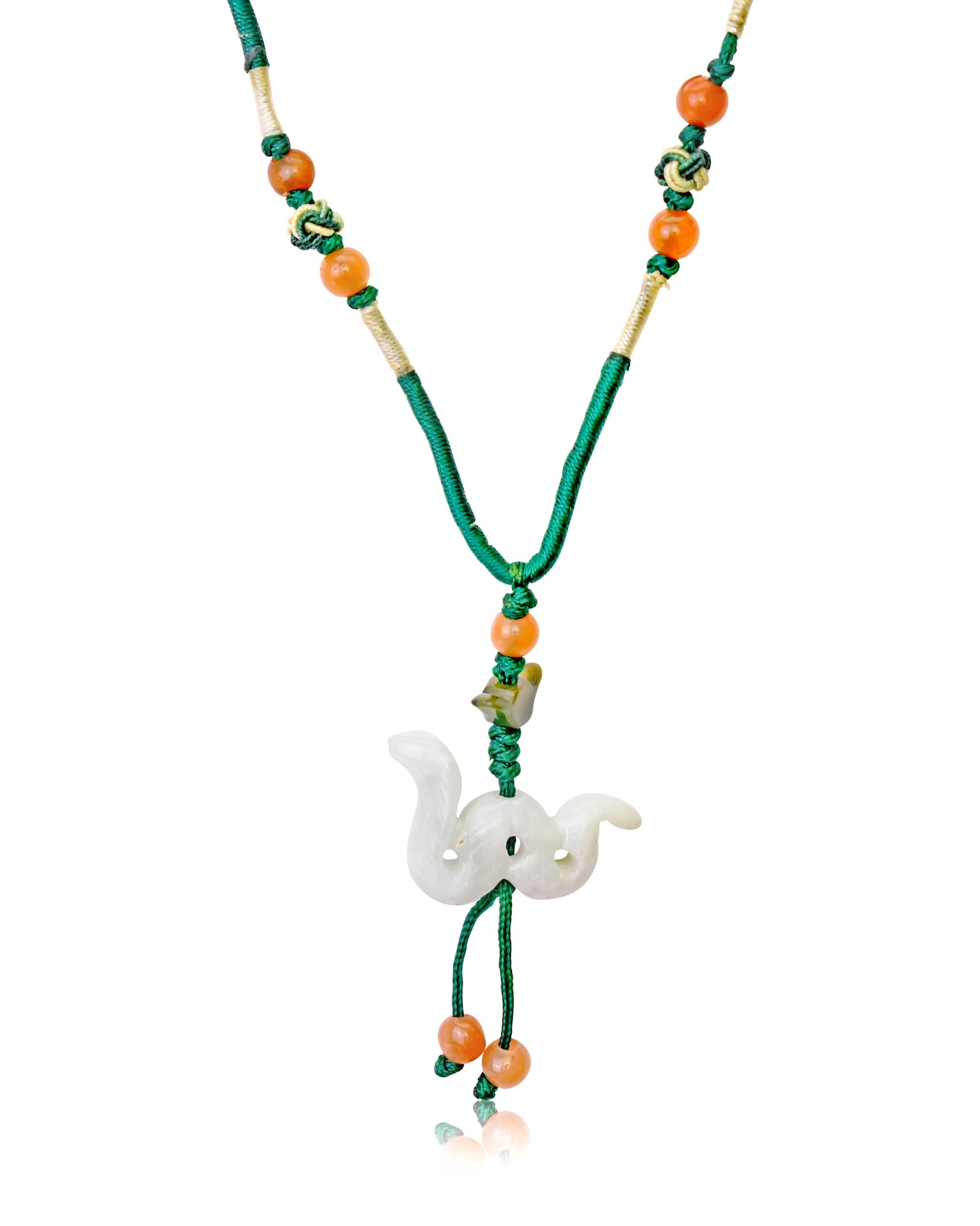 Be Wise and Wear a Snake Chinese Zodiac Handmade Jade Necklace made with Green Cord