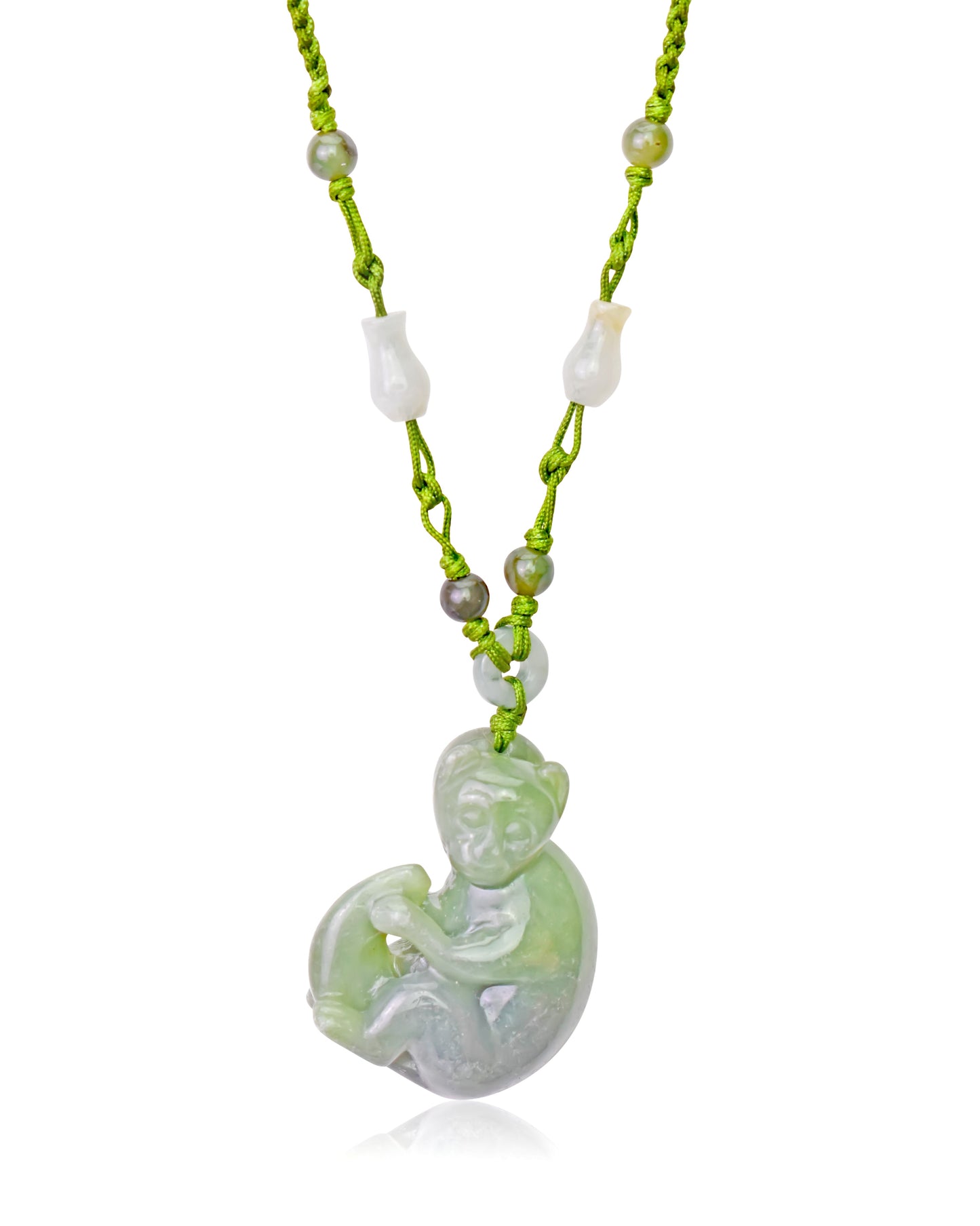 Unique Handmade Jewelry: Banana Monkey Jade Necklace made Lime Cord