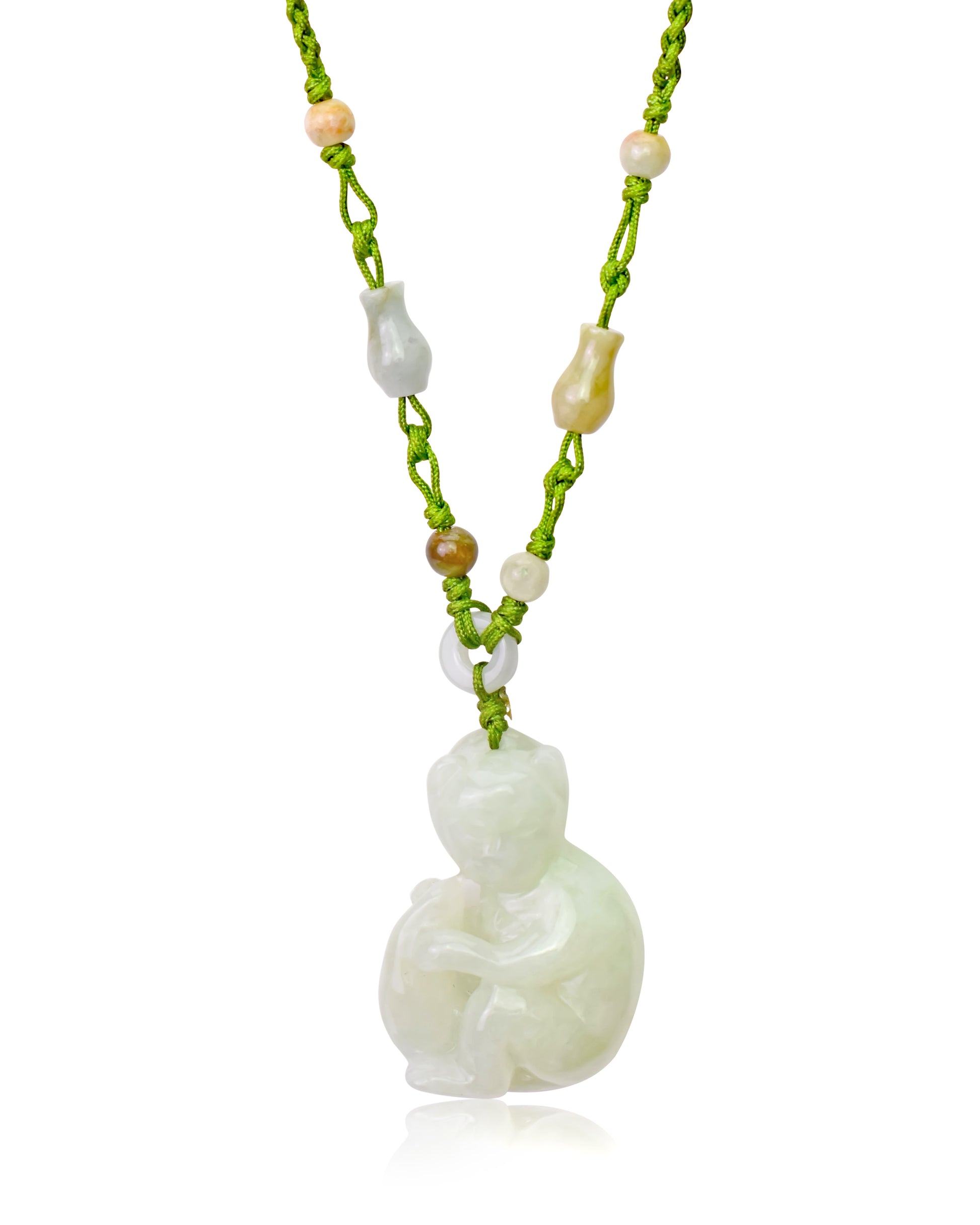 Unique Handmade Jewelry: Banana Monkey Jade Necklace made with Lime Cord