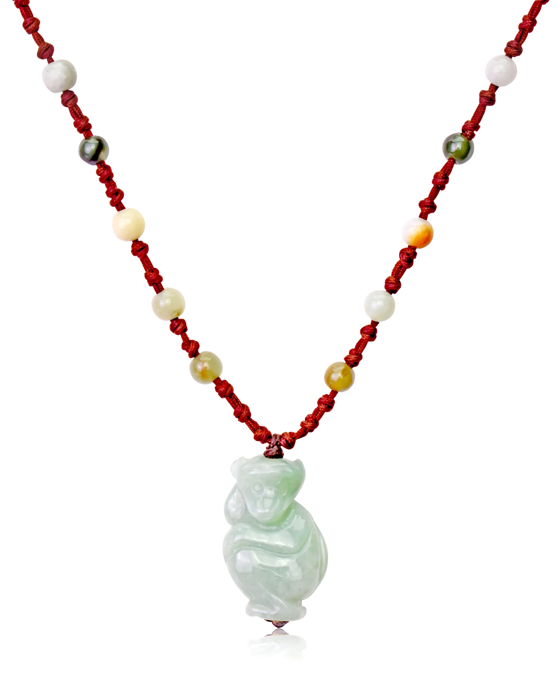 Look Great with a Monkey Chinese Zodiac Jade Pendant Necklace made with Brown Cord