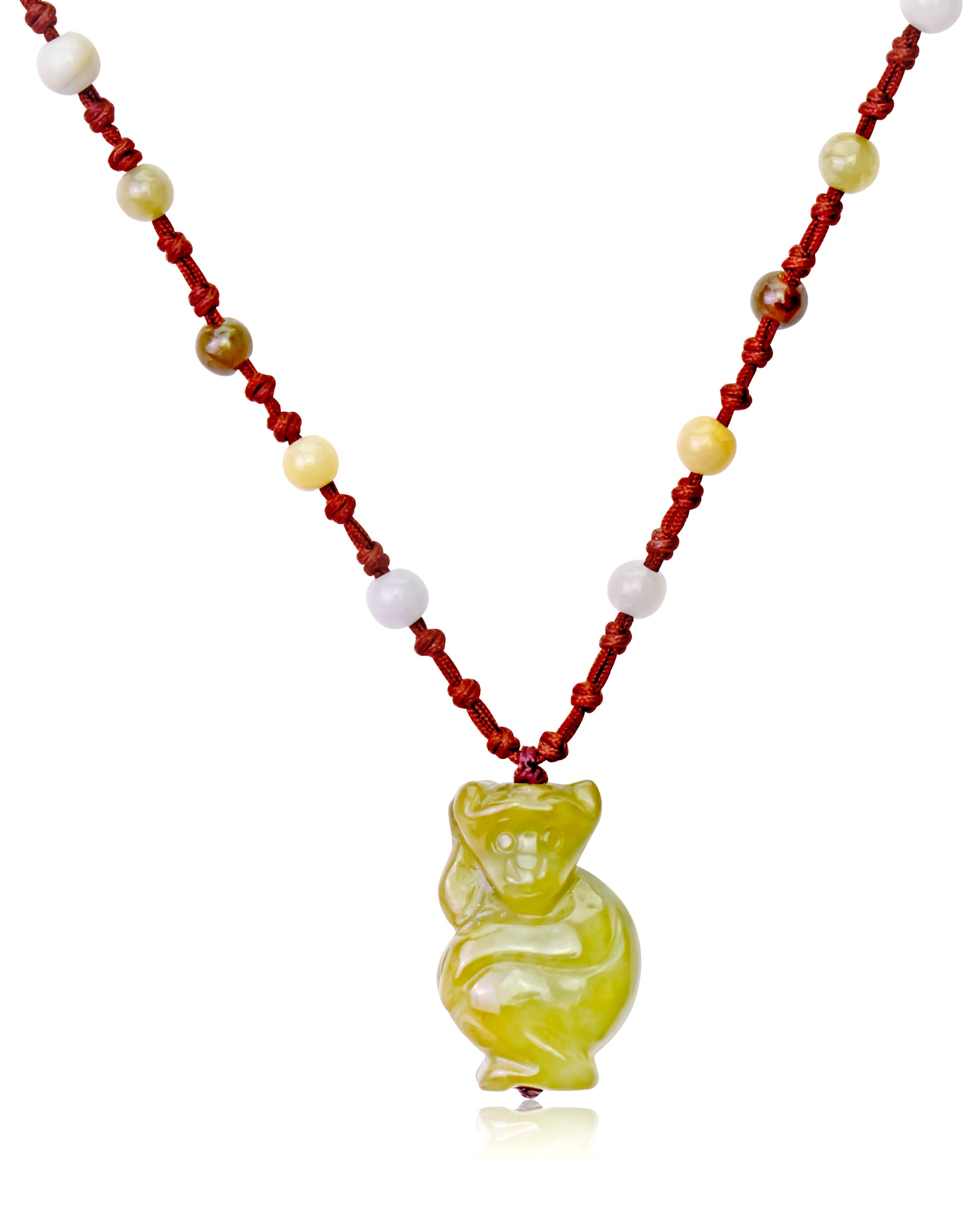 Look Great with a Monkey Chinese Zodiac Jade Pendant Necklace made with Brown Cord