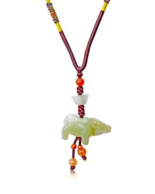 Wear Your Ox Zodiac Sign in Style with a Handmade Jade Necklace made with Brown Cord