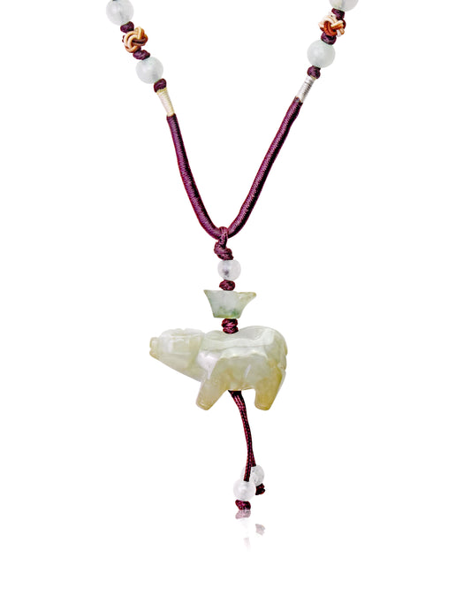 Adorn Yourself with the Ox Chinese Zodiac Handmade Jade Necklace made with Brown Cord