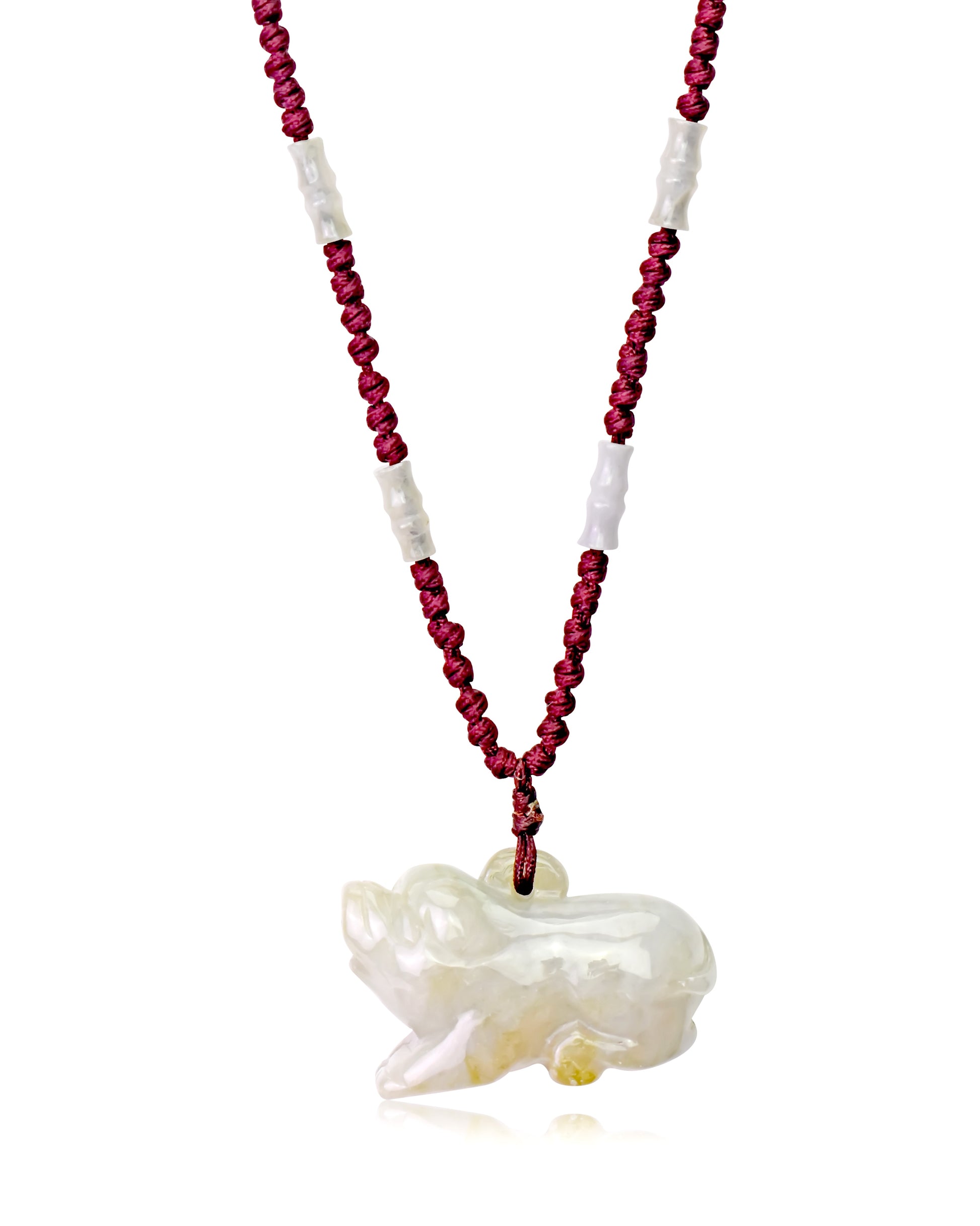 Add a Touch of Elegance with Boar Chinese Zodiac Jade Necklace made with Brown Cord