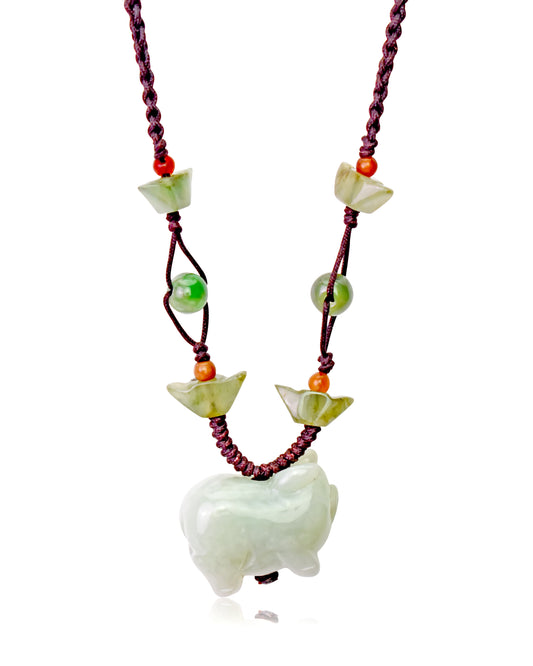 Celebrate your Wealth with this Boar Zodiac Handmade Jade Necklace