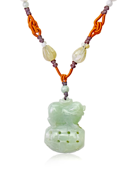 Attract Luck and Wealth with the Boar Chinese Zodiac Handmade Jade Necklace made with Brown Cord