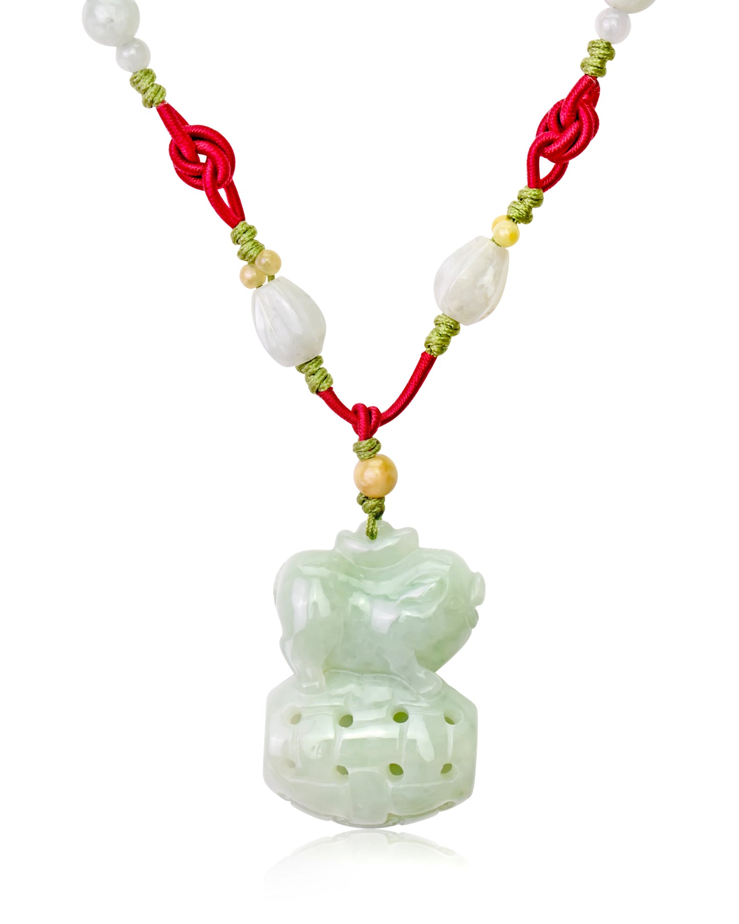 Attract Luck and Wealth with the Boar Chinese Zodiac Handmade Jade Necklace made with Sea Green Cord