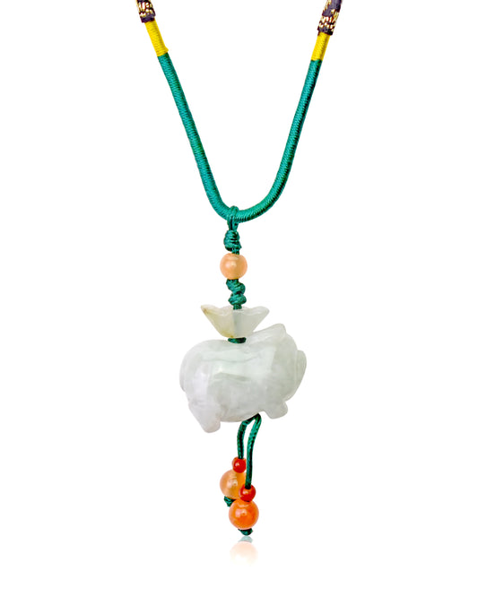 Shine with this Boar Chinese Zodiac Handmade Jade Necklace made with Green Ribbons