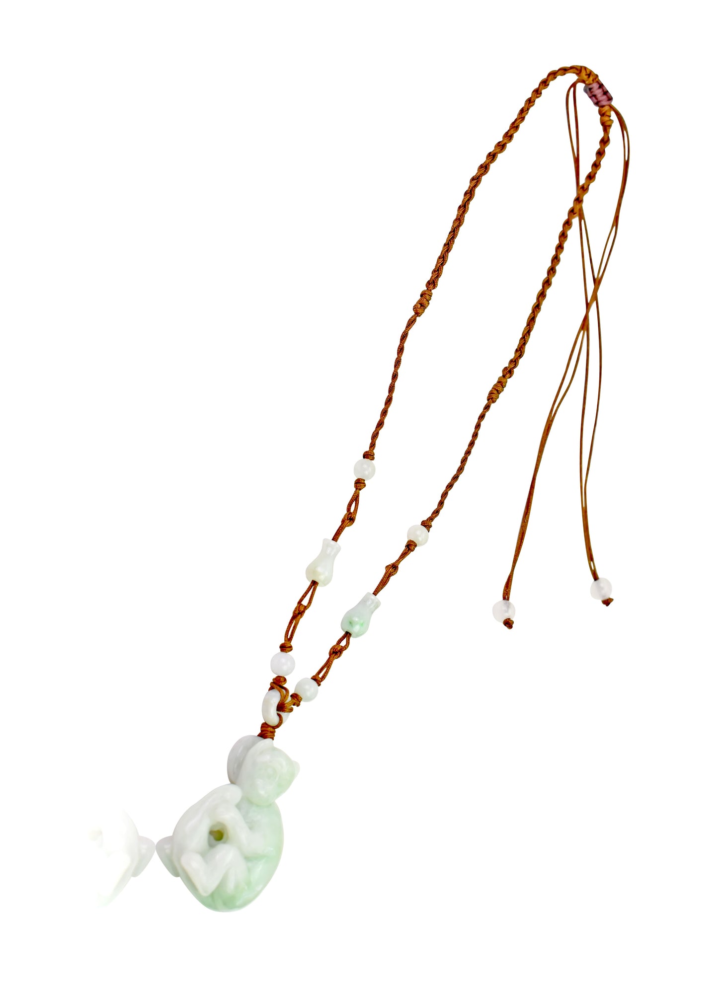 Unique Handmade Jewelry: Banana Monkey Jade Necklace made with Brown Cord