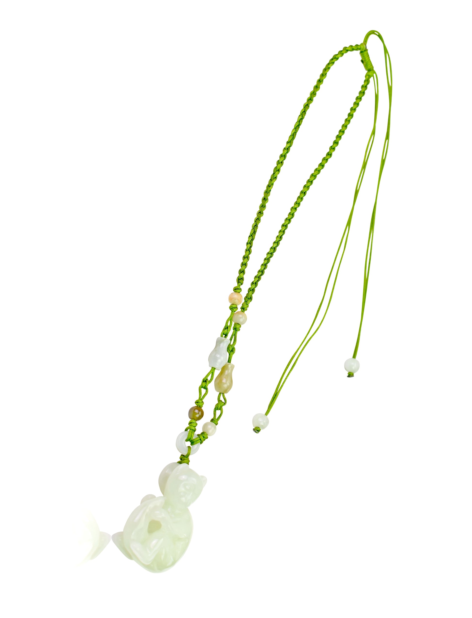 Unique Handmade Jewelry: Banana Monkey Jade Necklace made with Lime Cord