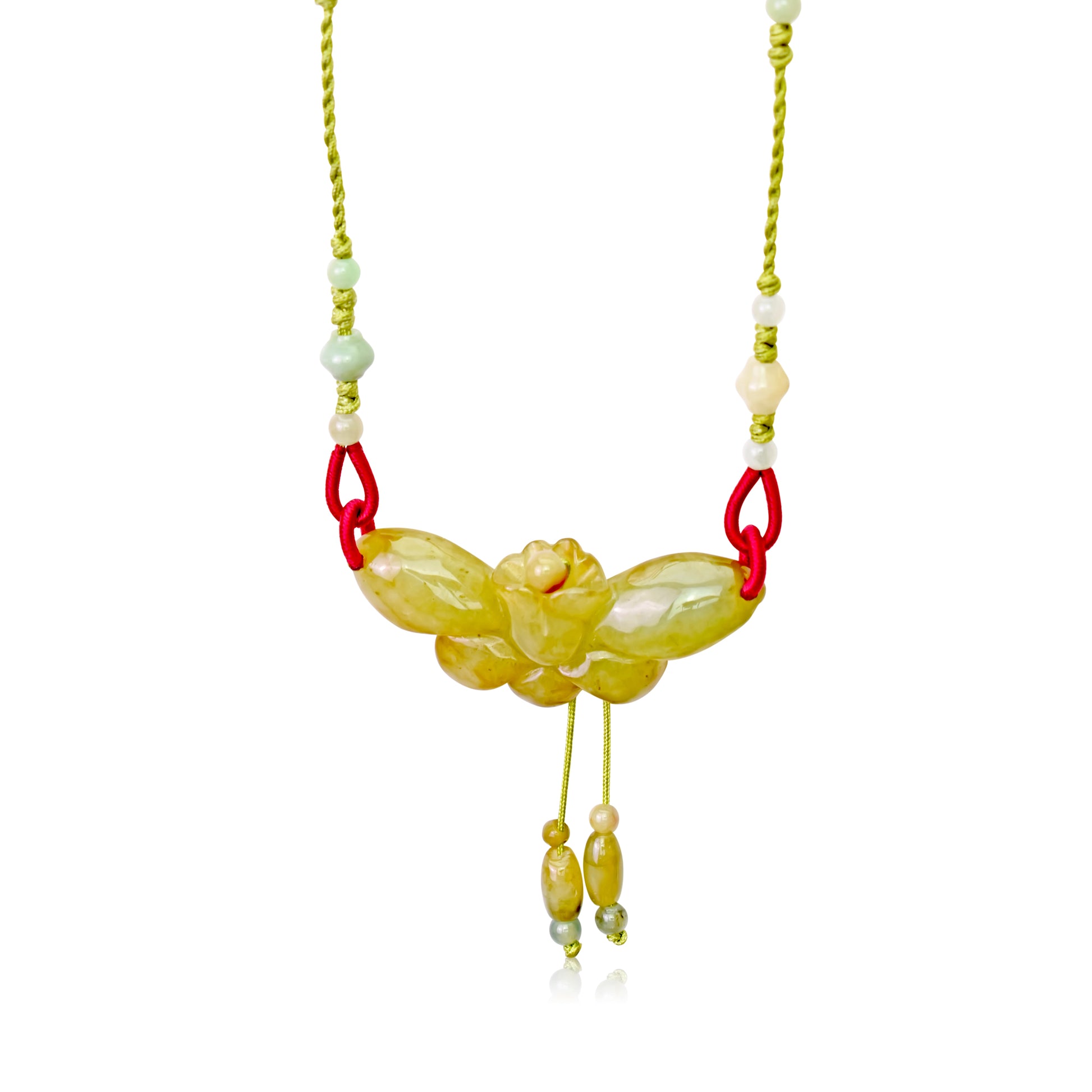 Look Refresh with the Butterfly Orchid Jade Necklace made with Yellow Cord