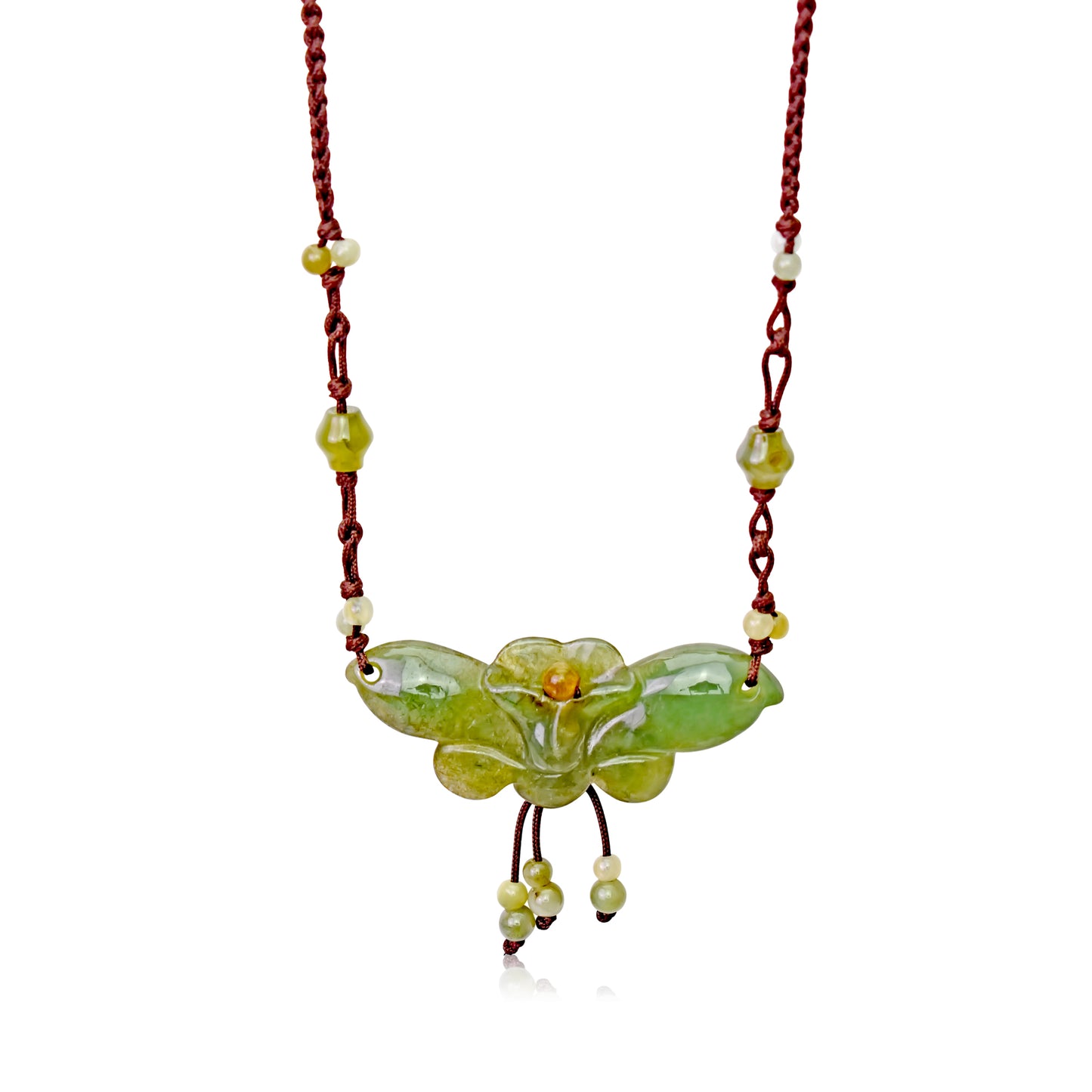 Look Refresh with the Butterfly Orchid Jade Necklace made with Brown Cord