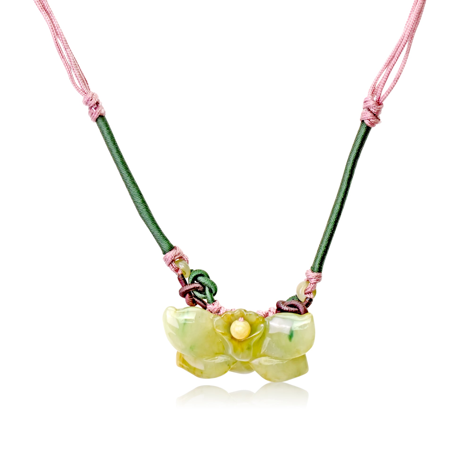 Entirely Wild Indigo Flower Handmade Honey Jade Necklace Pendant made with Green Cord