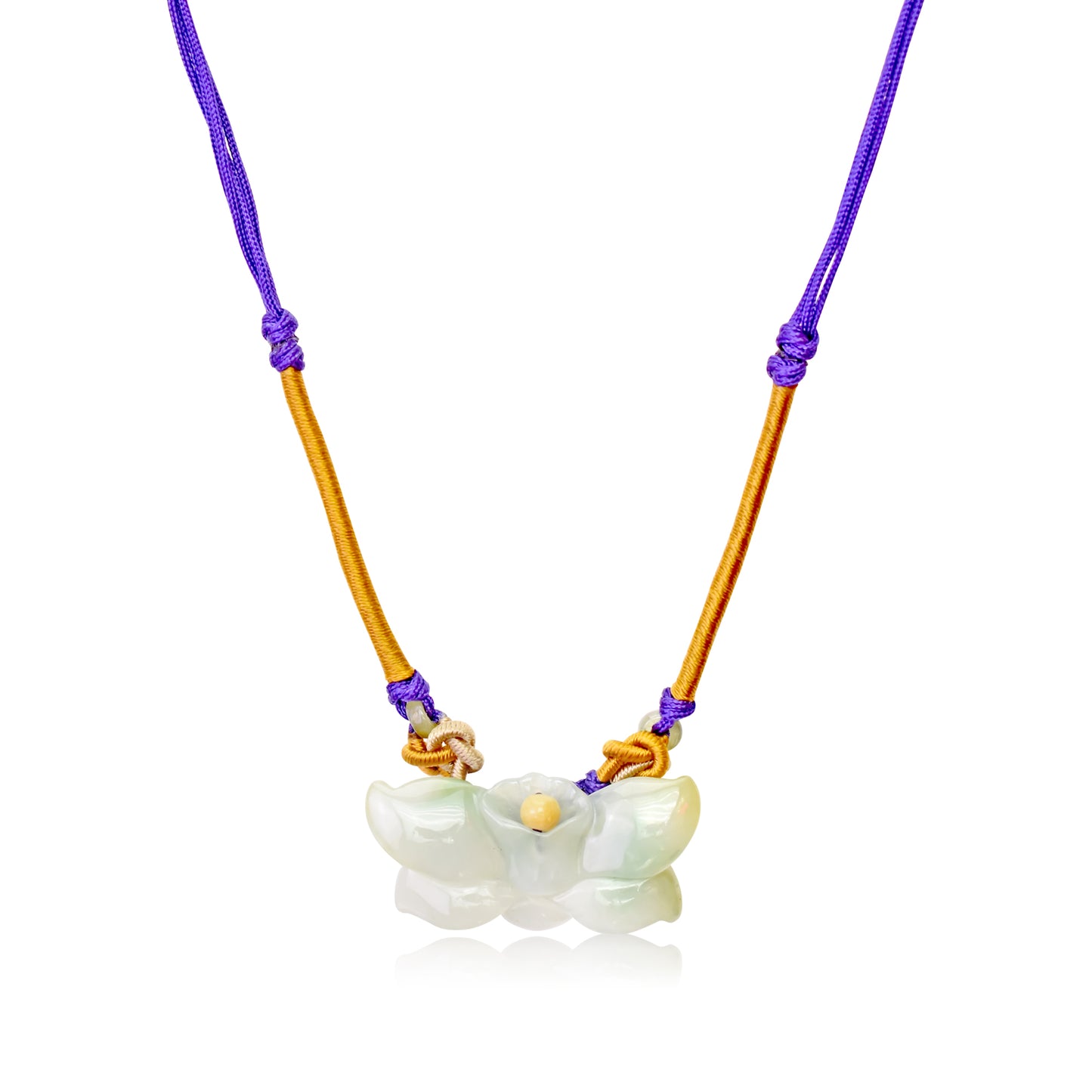 Entirely Wild Indigo Flower Handmade Honey Jade Necklace Pendant made with Purple Cord