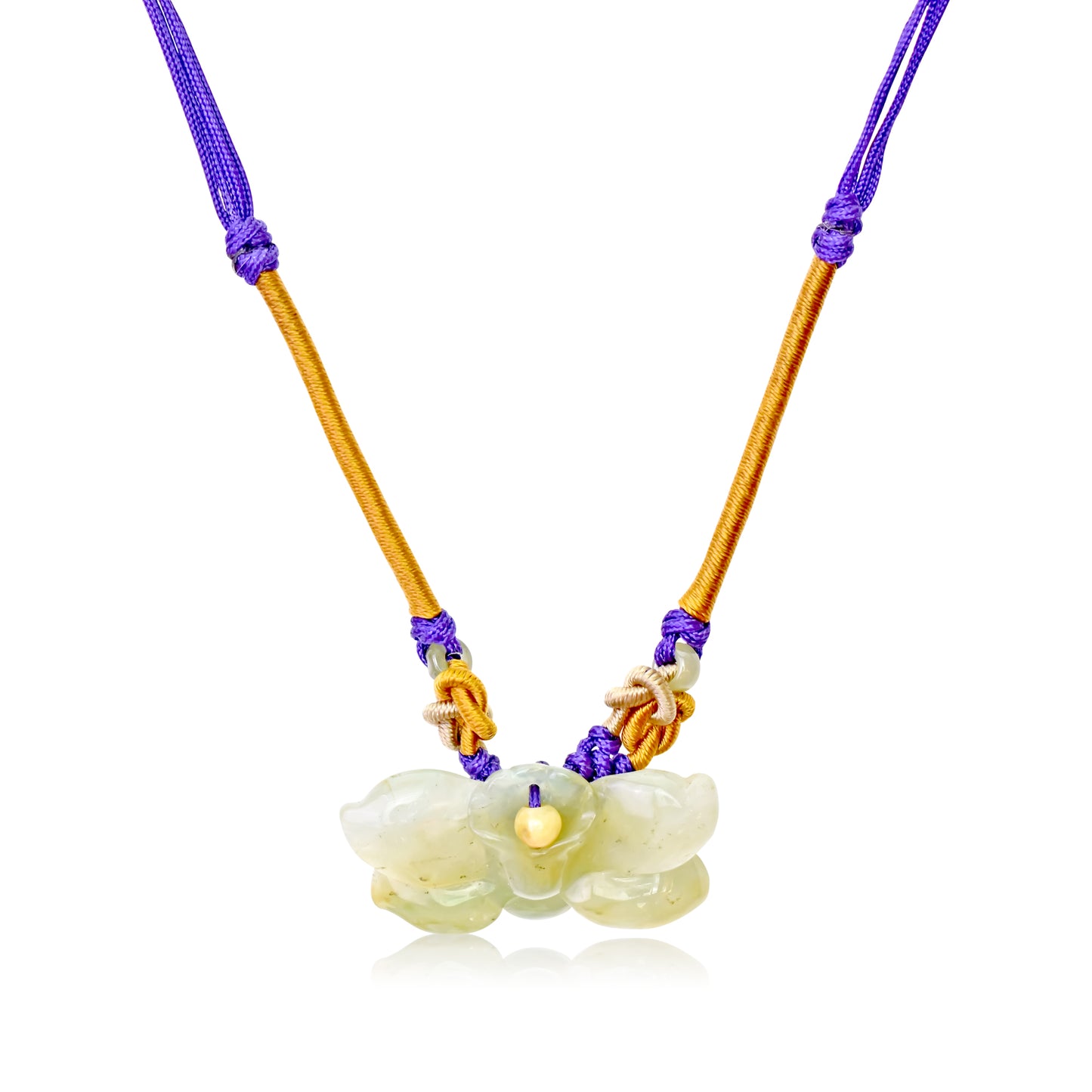 Entirely Wild Indigo Flower Handmade Honey Jade Necklace Pendant made with Purple Cord