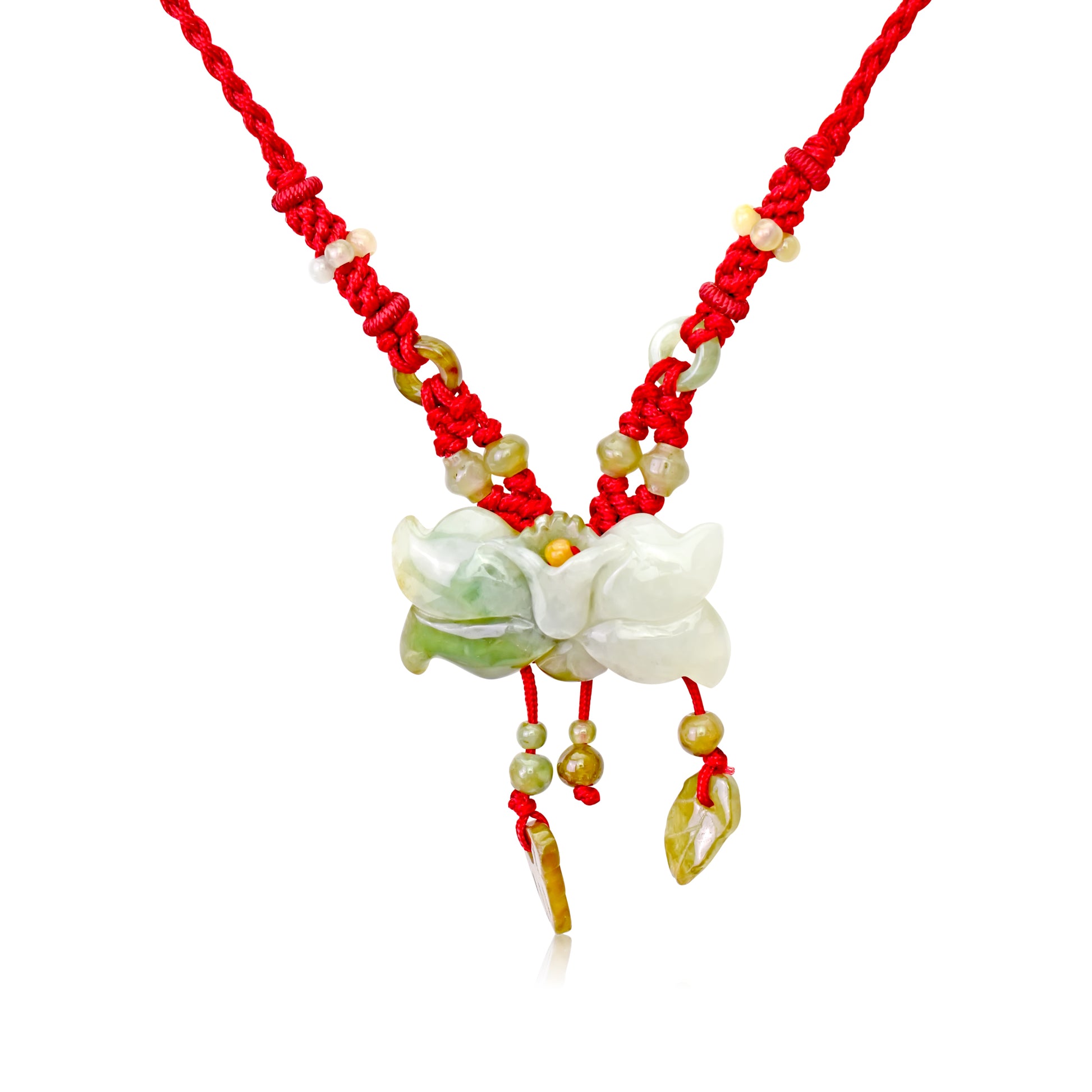 Beautifully Accessorized Wild Indigo Flower Handmade Jade Necklace with Red Cord