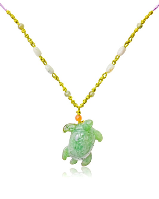 Get Good Luck and Spirituality with Turtle Jade Necklace made with Lime Cord