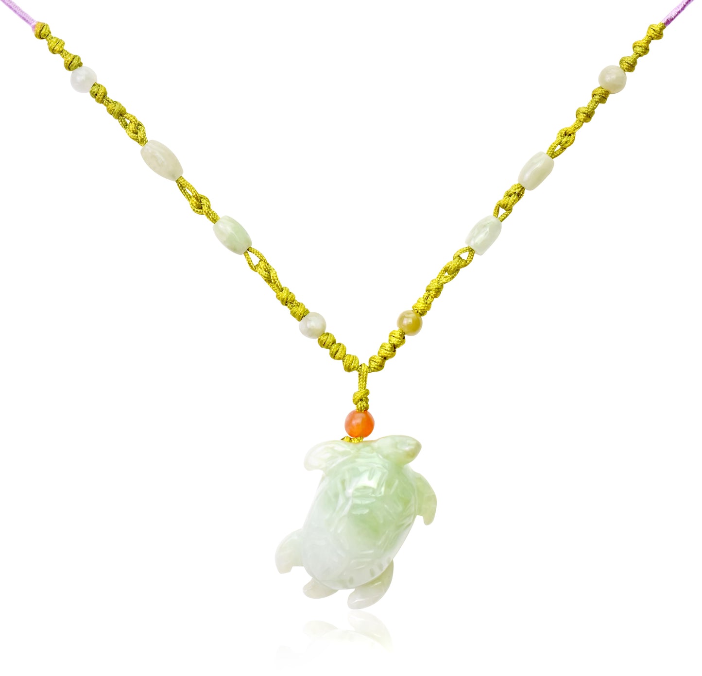Get Good Luck and Spirituality with Turtle Jade Necklace made with Lime Cord