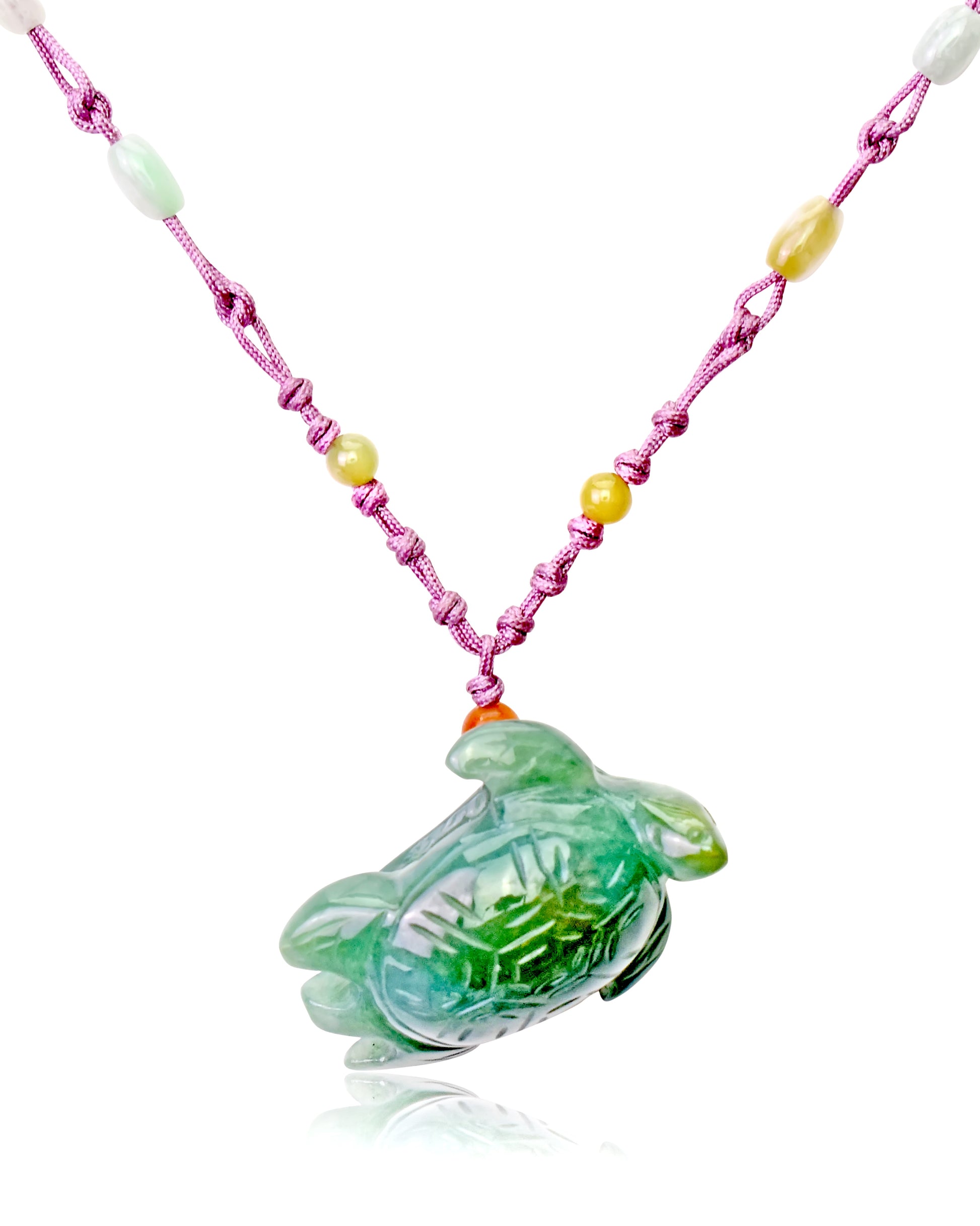 Get Good Luck and Spirituality with Turtle Jade Necklace made with Lavender Cord