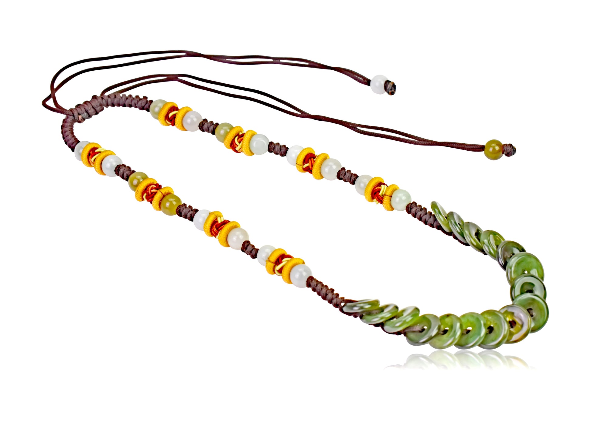 Represent the Endless Cycles of Life with PI Jade Necklace made with Brown Cord