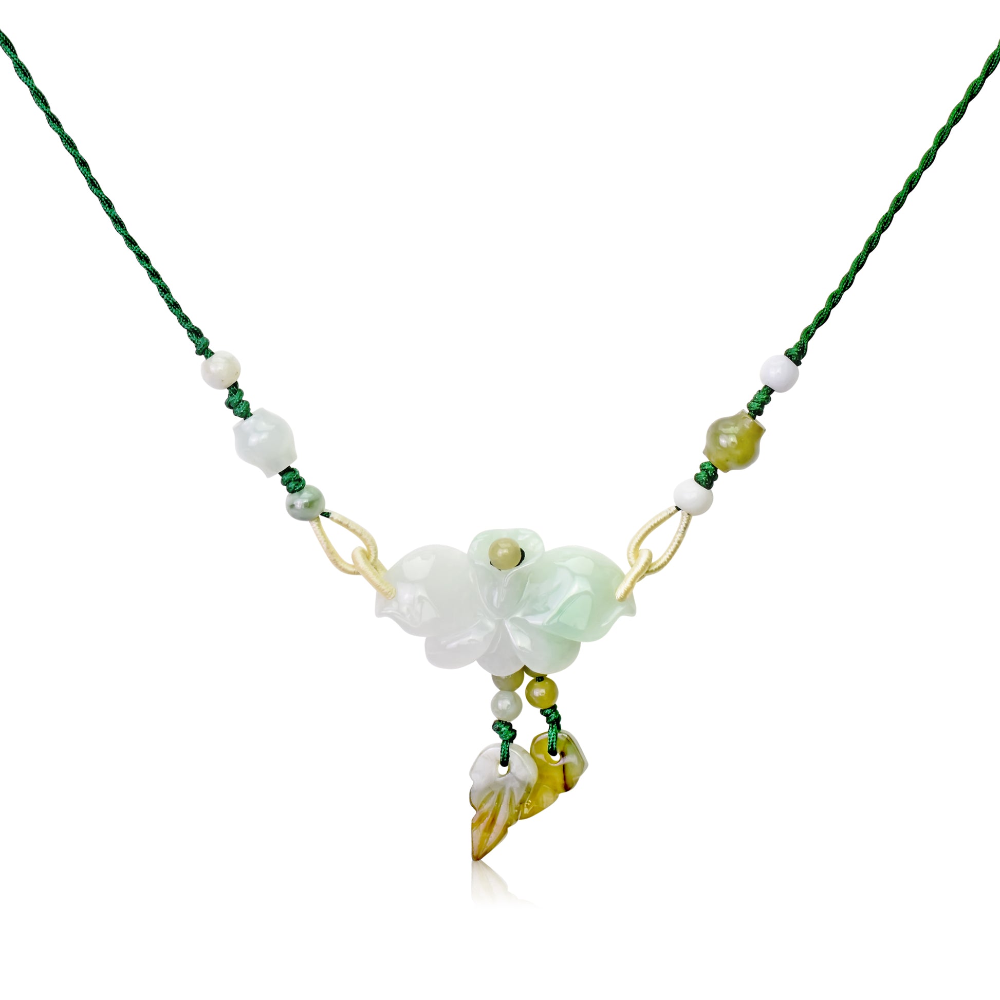 Handcrafted Elegance - Mini Orchid Jade Necklace made with Green Cord