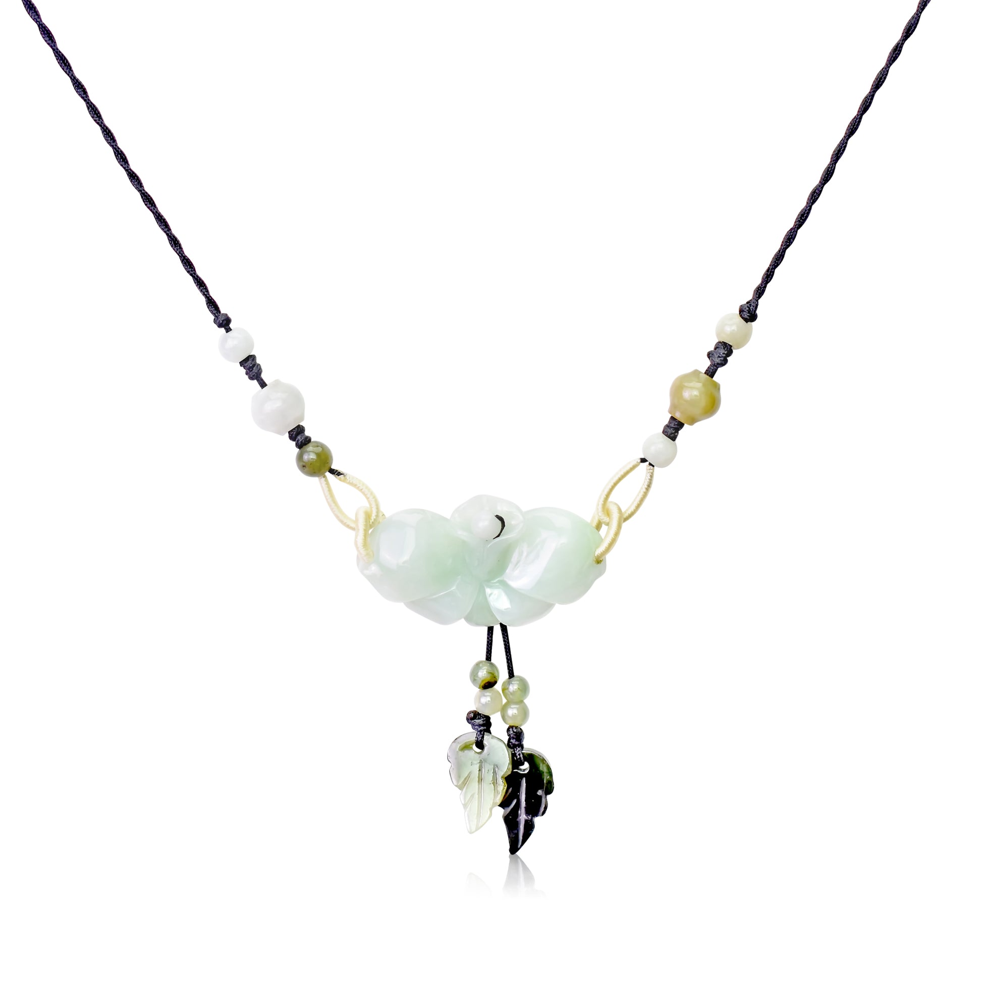 Handcrafted Elegance - Mini Orchid Jade Necklace made with Black Cord