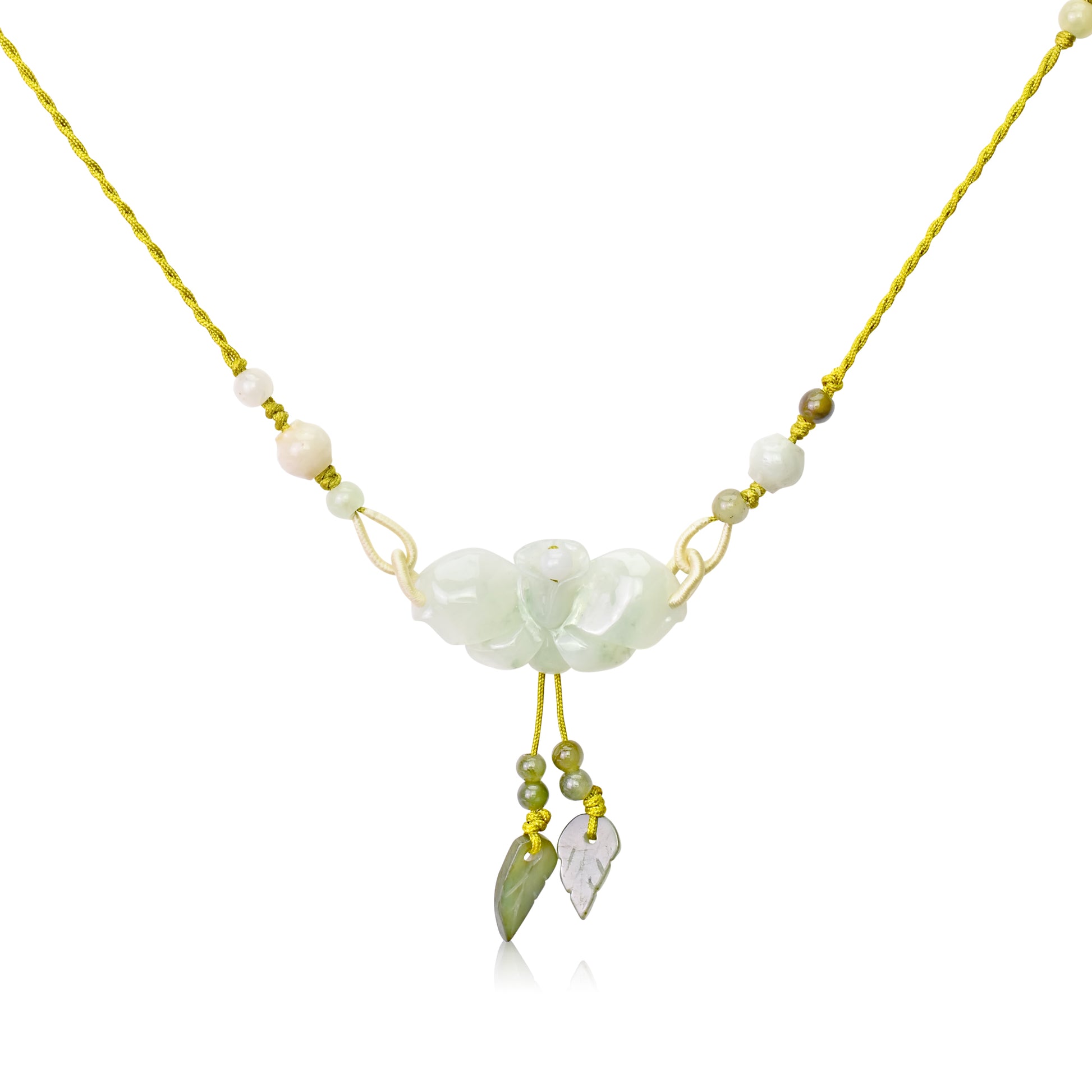 Handcrafted Elegance - Mini Orchid Jade Necklace made with Lime Cord
