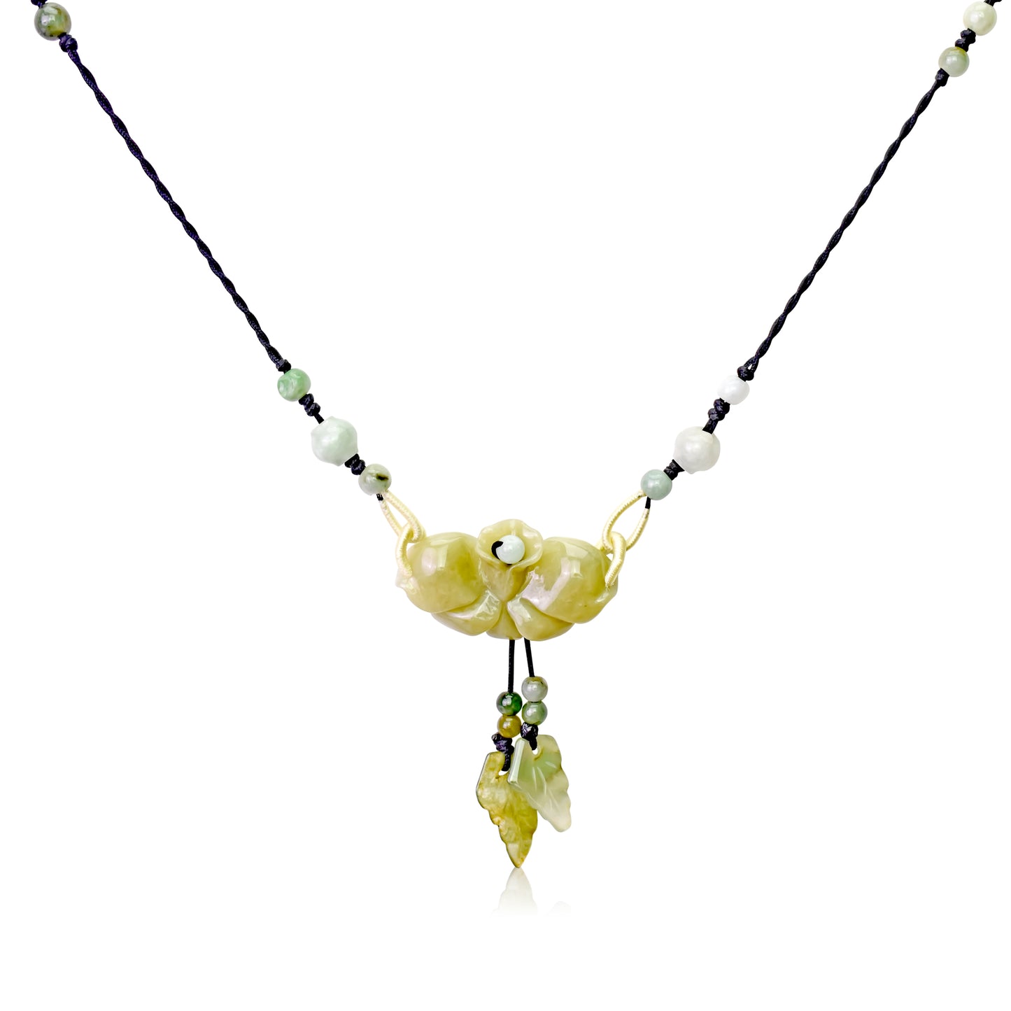 Handcrafted Elegance - Mini Orchid Jade Necklace made with Black Cord